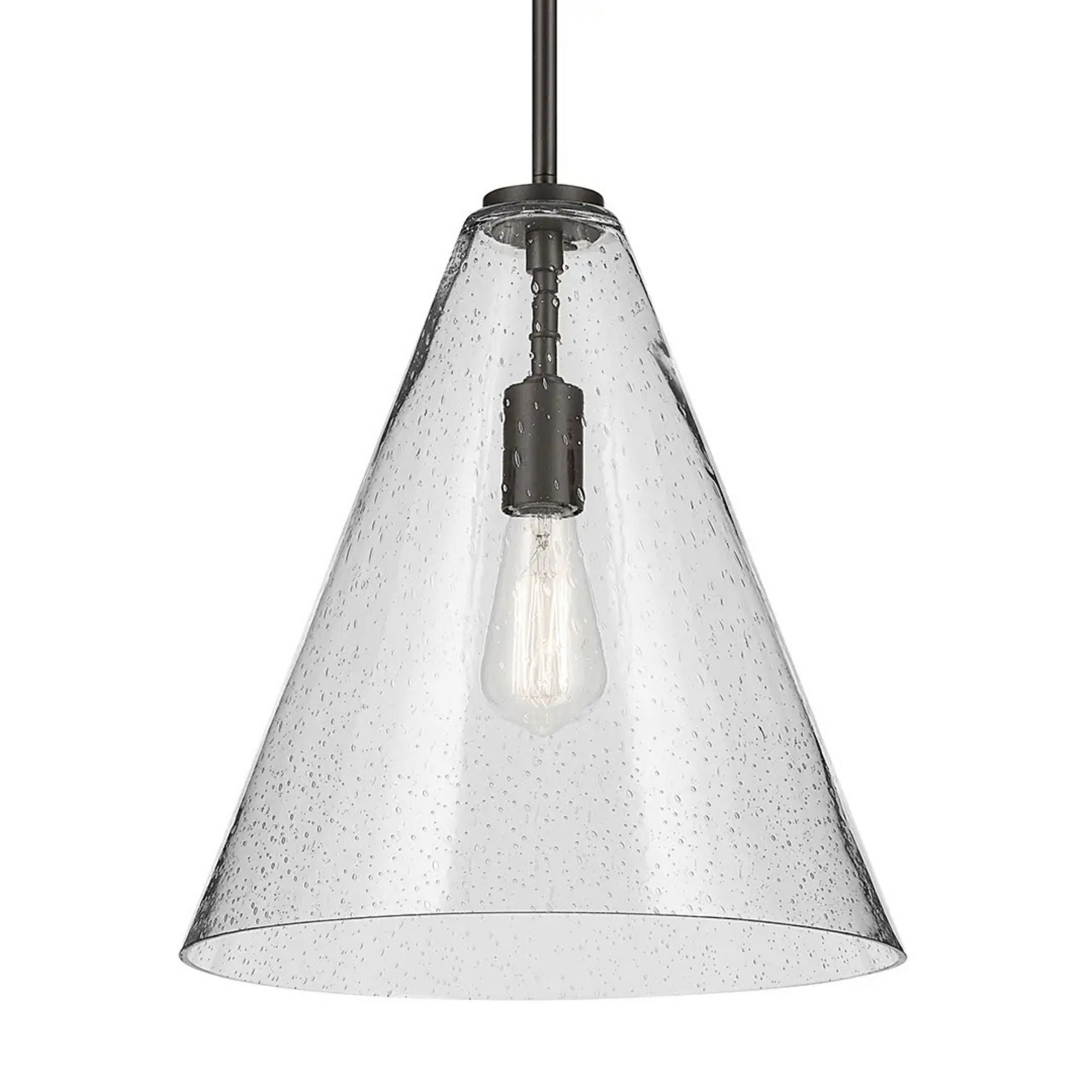 Everly 14" Cone Pendant, Olde Bronze Finish, Clear Seeded Glass