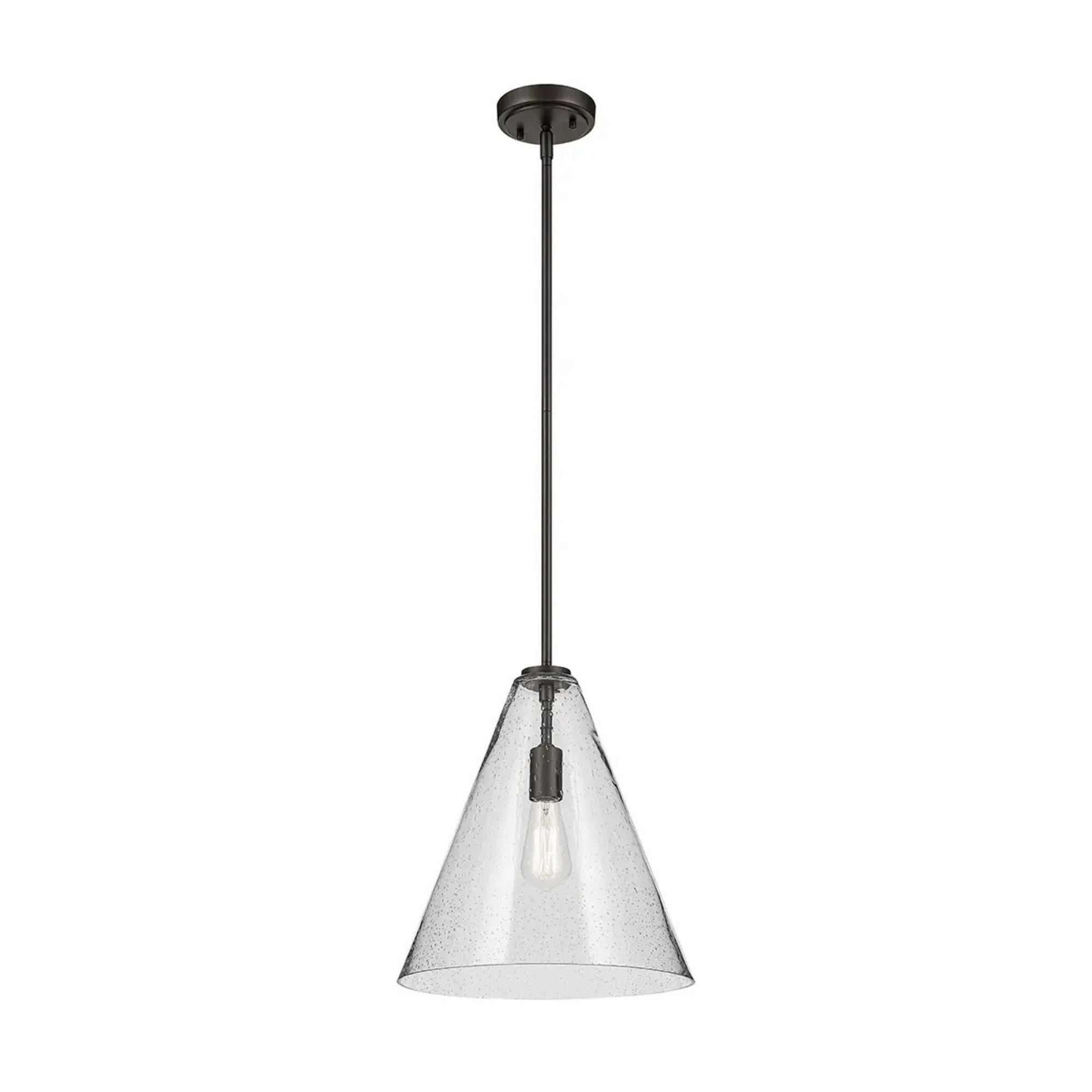 Everly 14" Cone Pendant, Olde Bronze Finish, Clear Seeded Glass