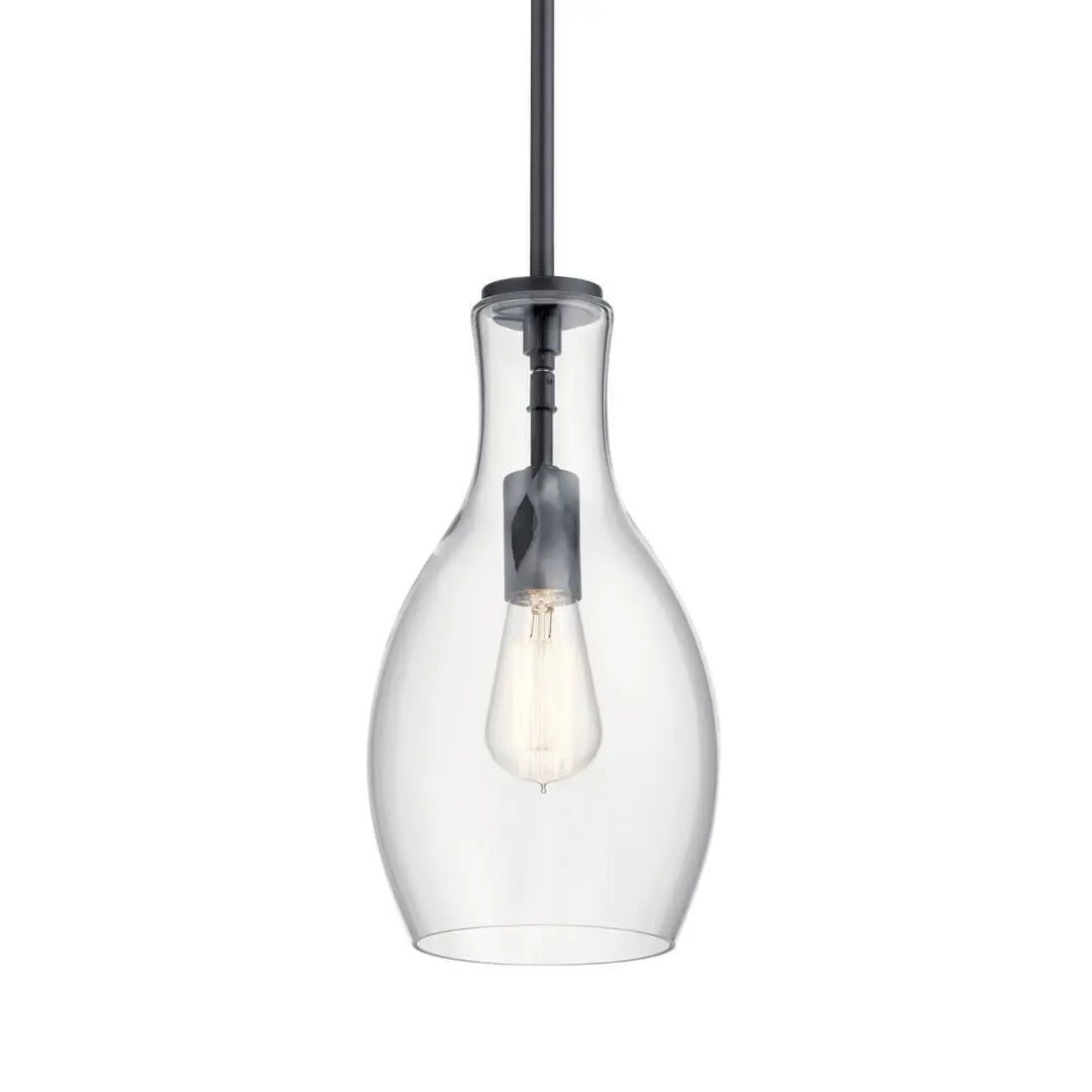 Everly 7" Pendant, Black Finish, Clear Glass