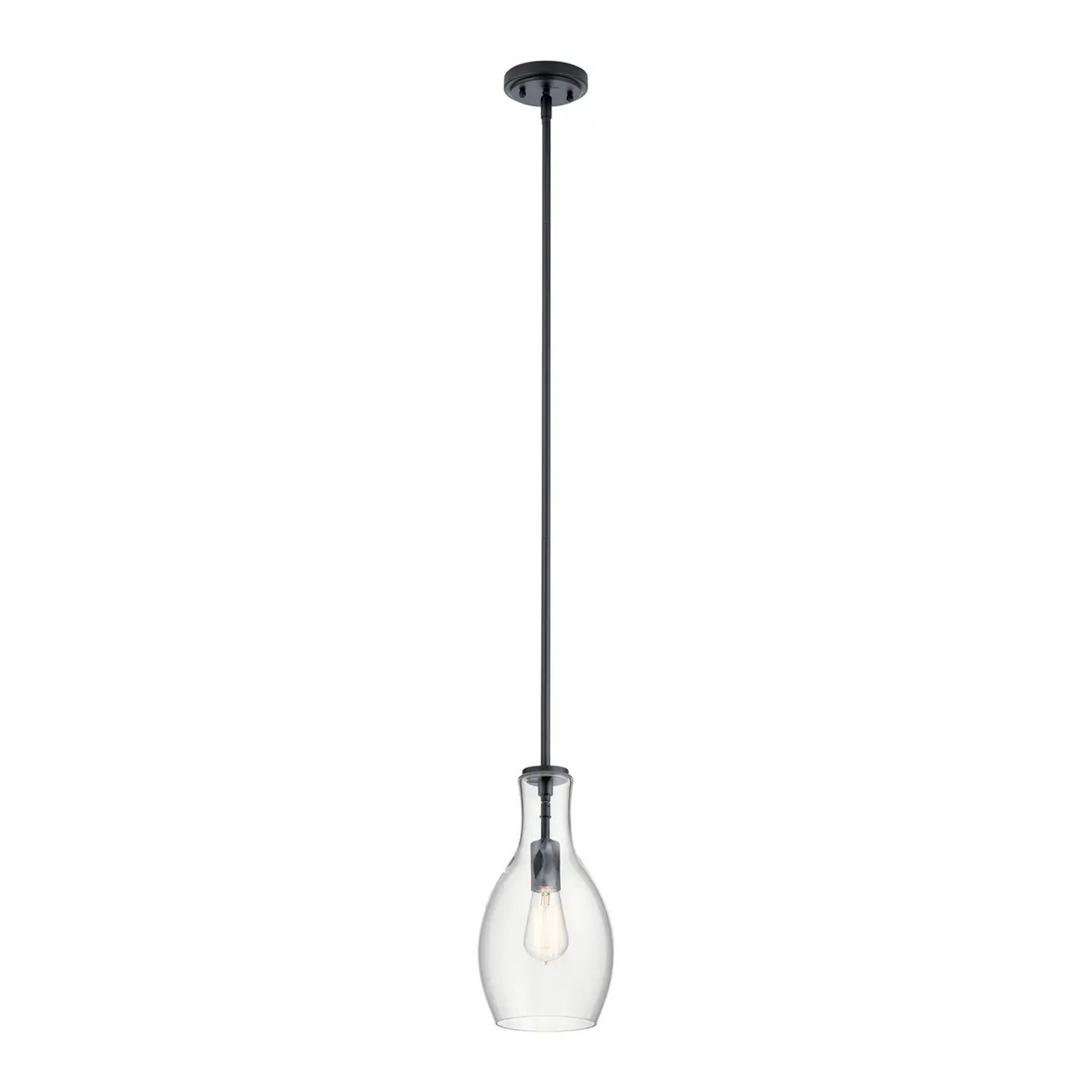 Everly 7" Pendant, Black Finish, Clear Glass