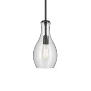 Everly 7" Pendant, Black Finish, Clear Seeded Glass