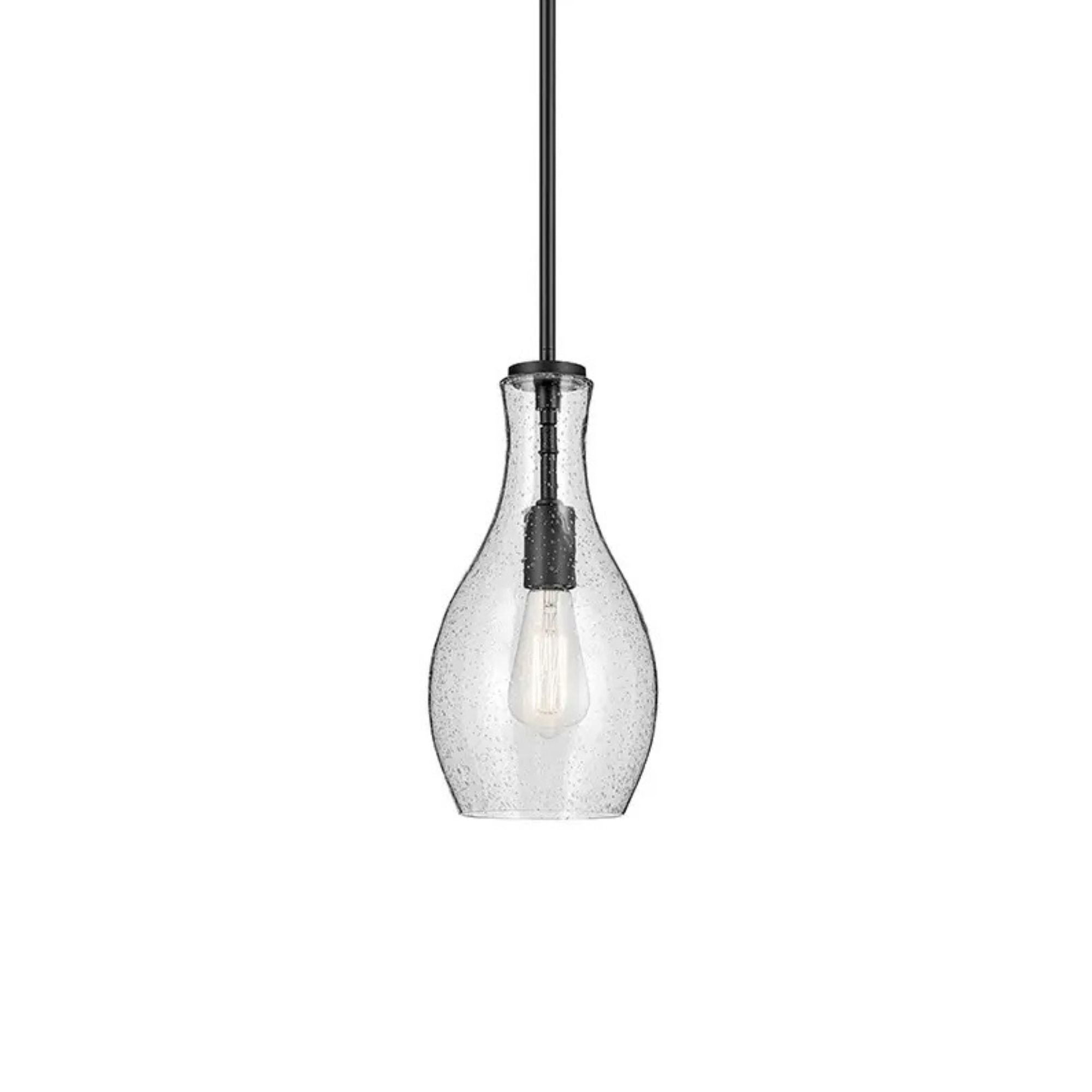 Everly 7" Pendant, Black Finish, Clear Seeded Glass
