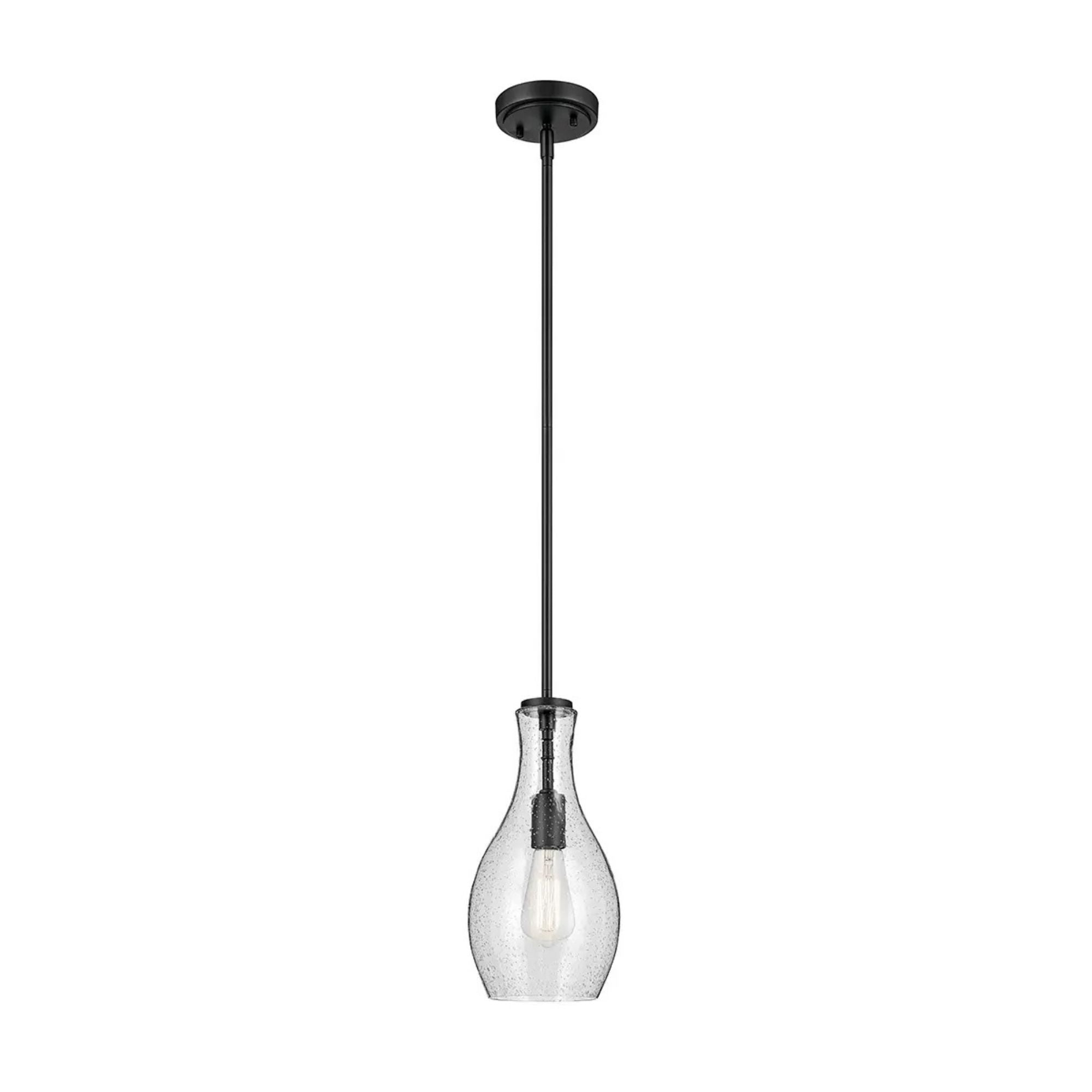 Everly 7" Pendant, Black Finish, Clear Seeded Glass