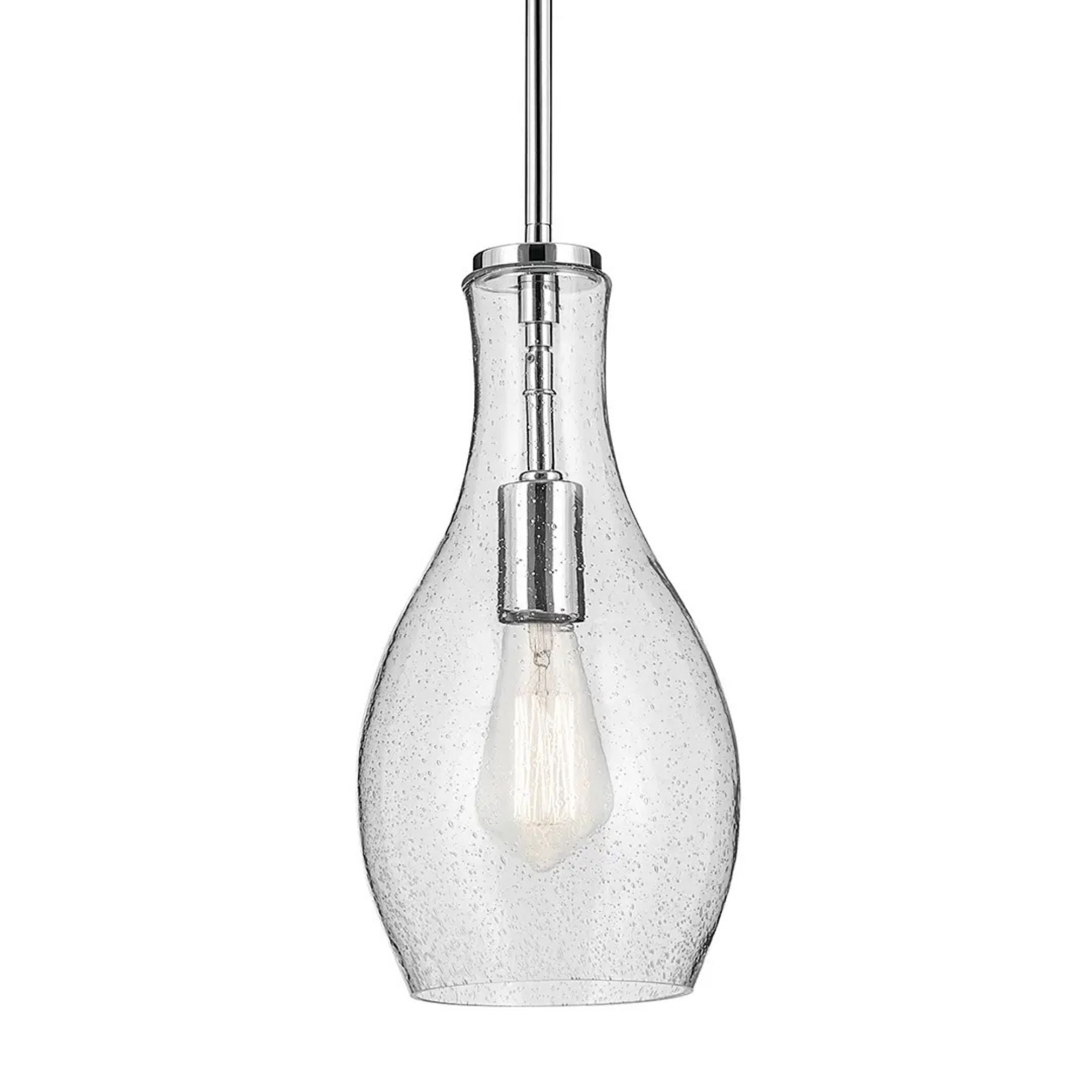 Everly 7" Pendant, Chrome Finish, Clear Seeded Glass