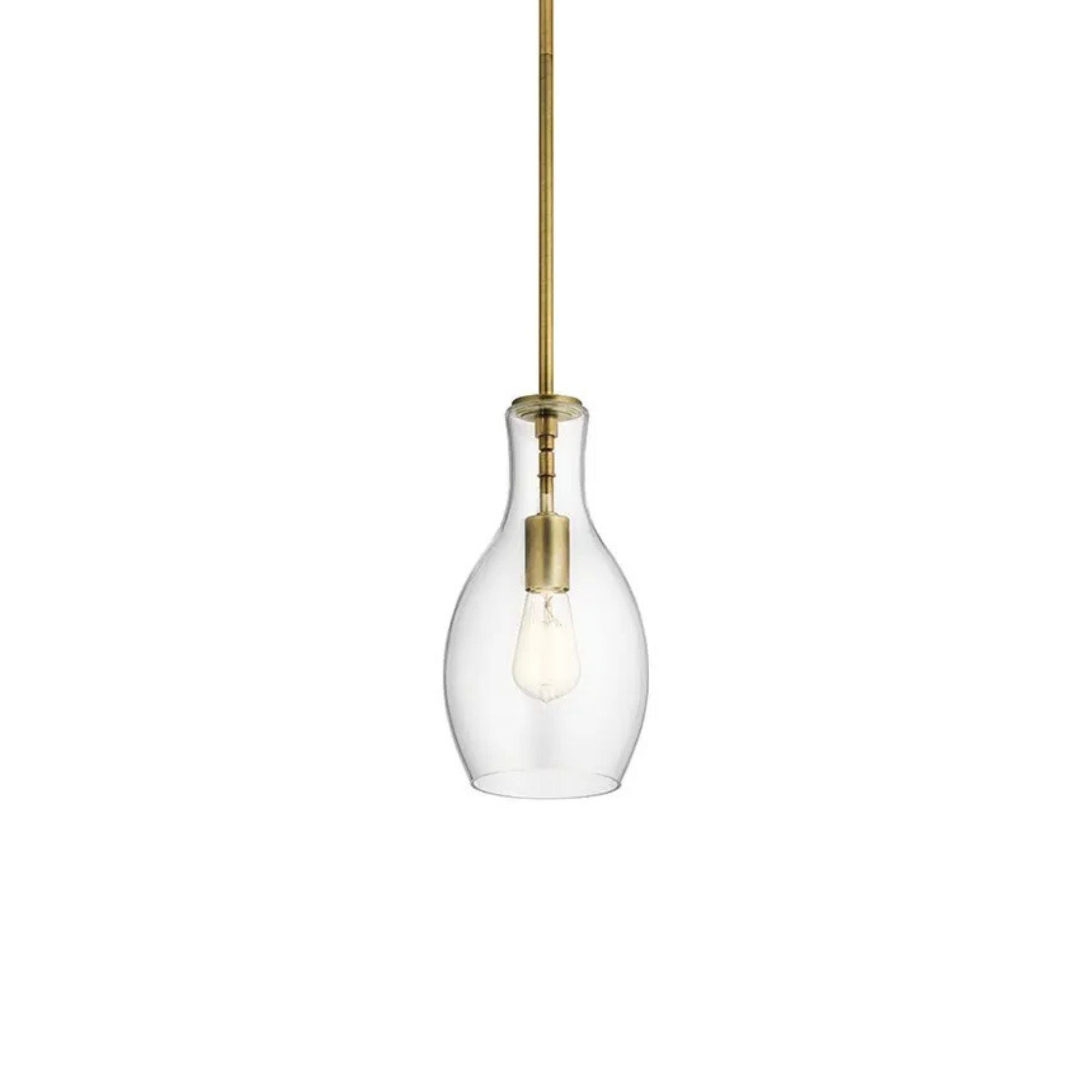 Everly 7" Pendant, Natural Brass Finish, Clear Glass