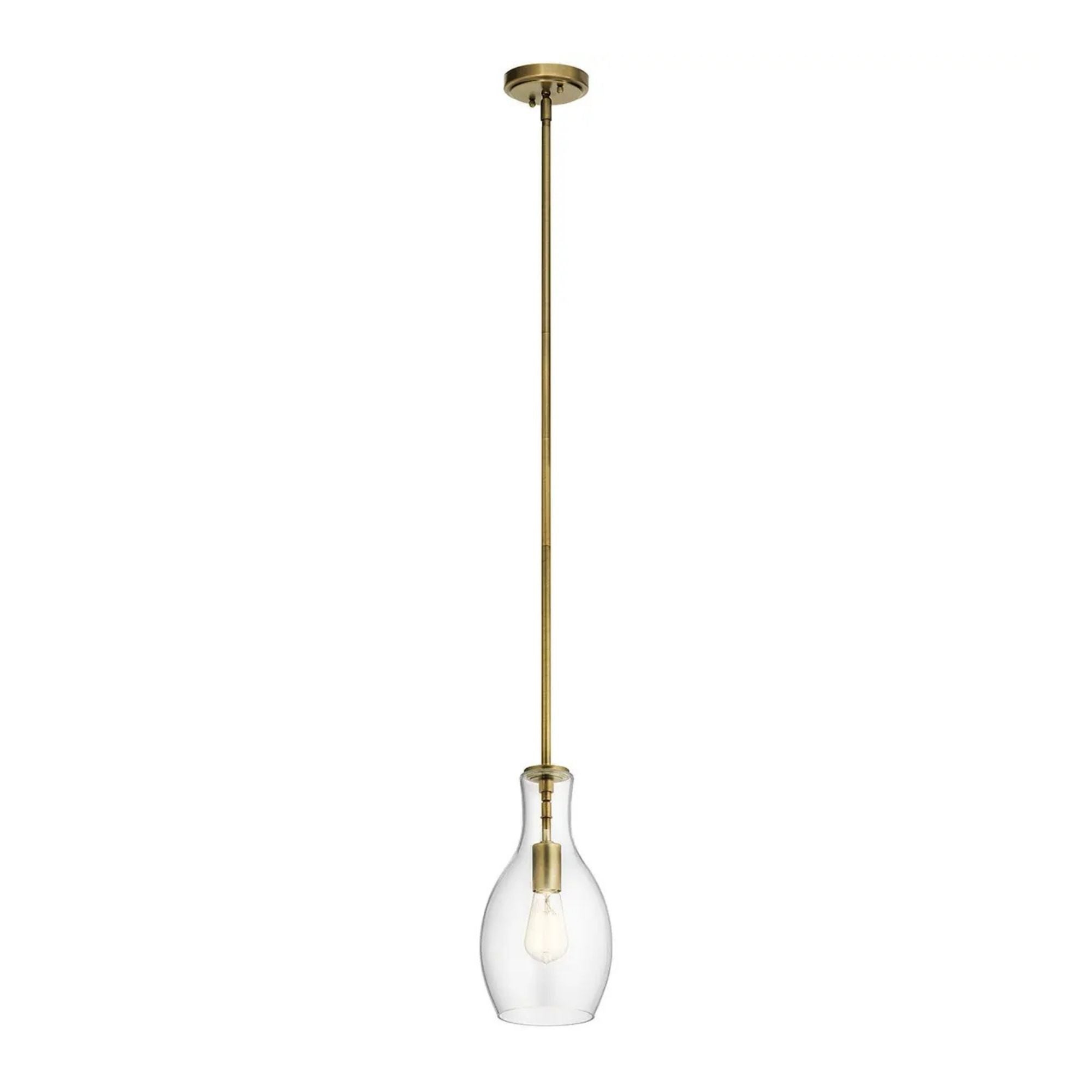Everly 7" Pendant, Natural Brass Finish, Clear Glass