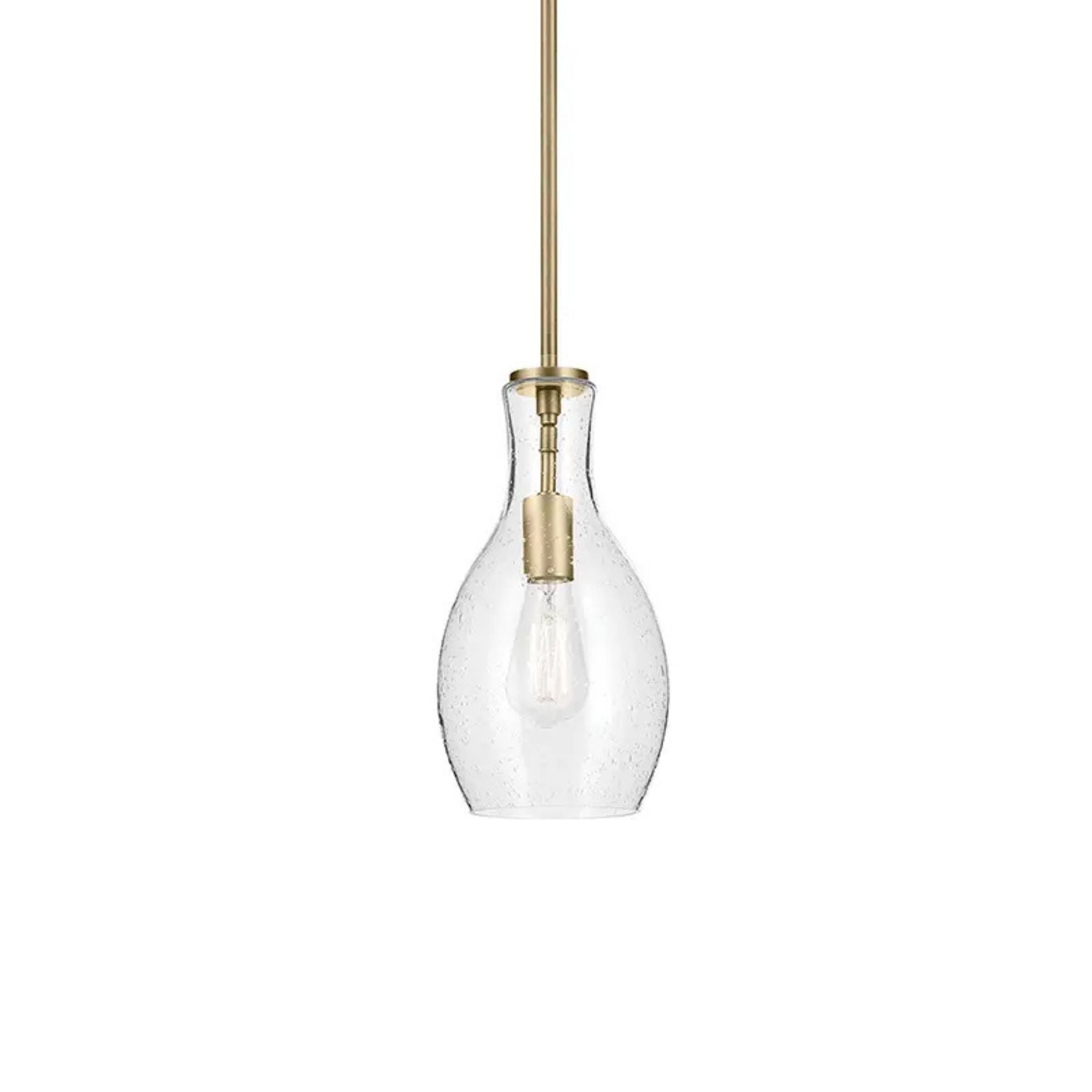 Everly 7" Pendant, Natural Brass Finish, Clear Seeded Glass