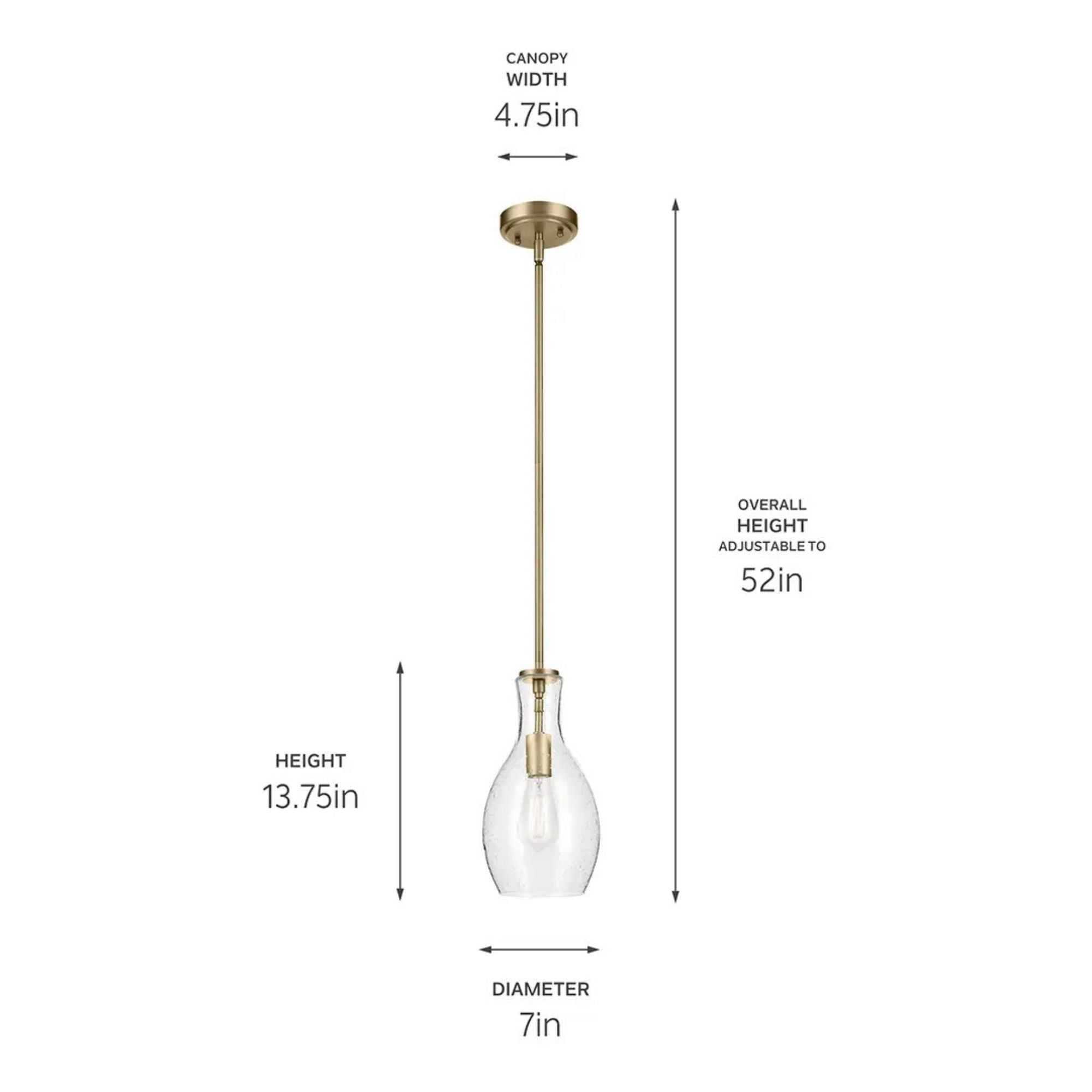 Everly 7" Pendant, Natural Brass Finish, Clear Seeded Glass