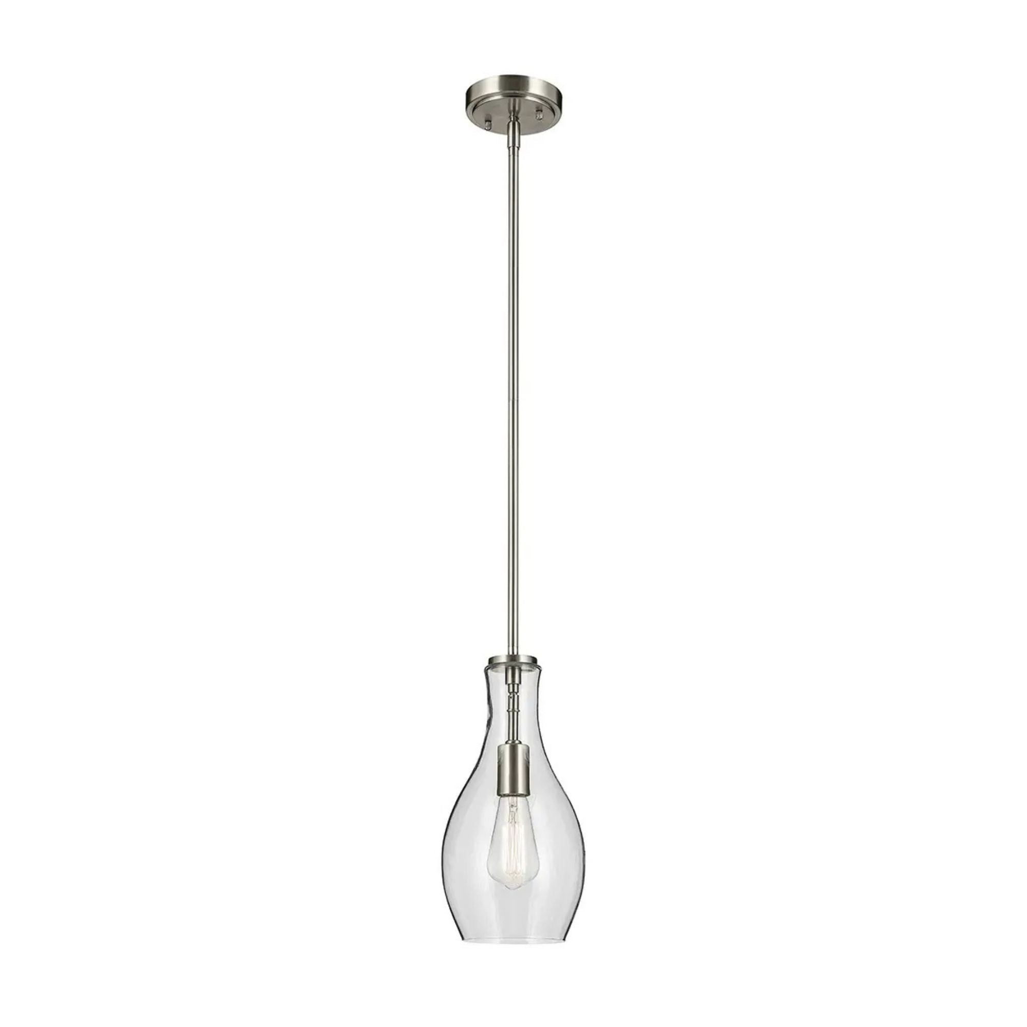 Everly 7" Pendant, Brushed Nickel Finish, Clear Glass