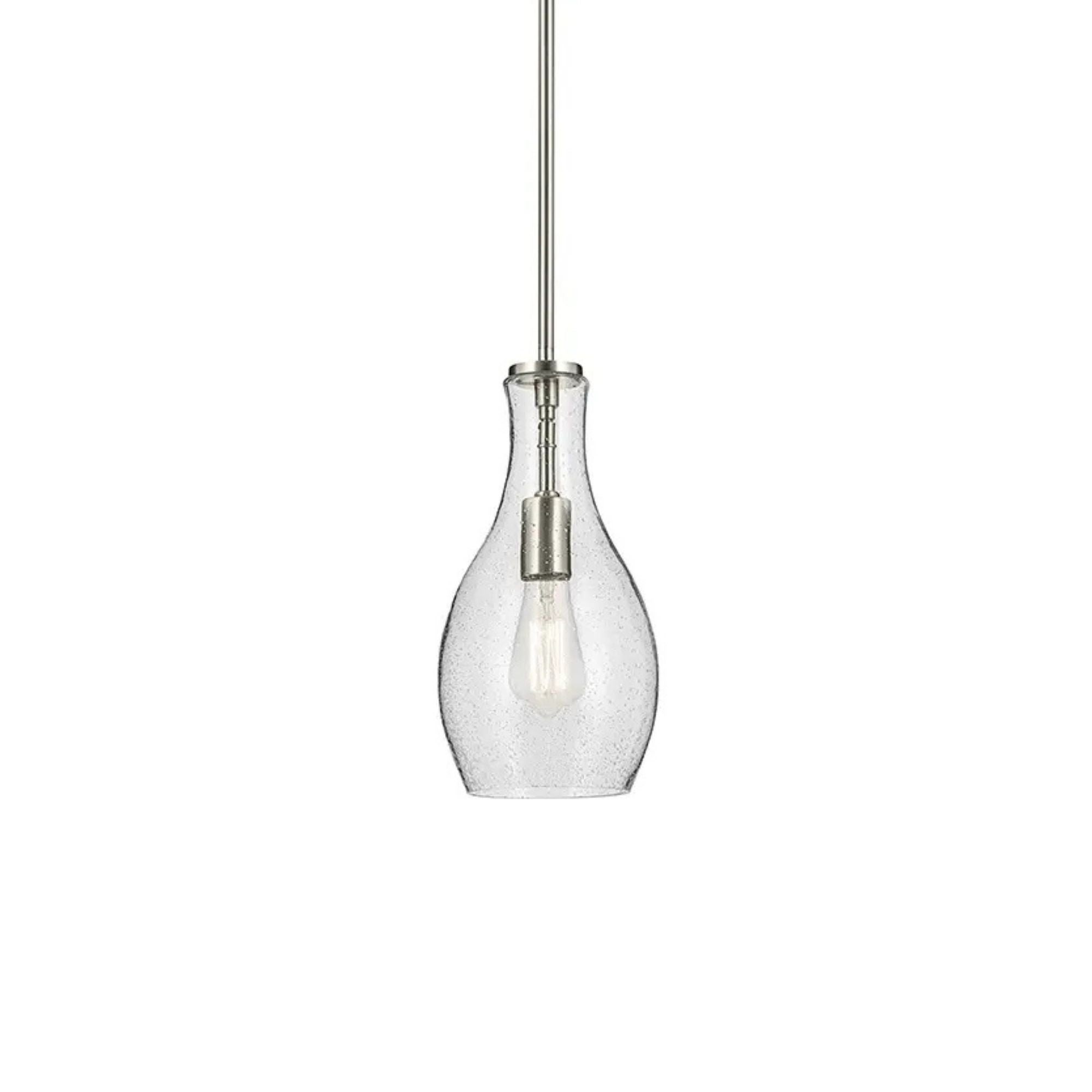 Everly 7" Pendant, Brushed Nickel Finish, Clear Seeded Glass