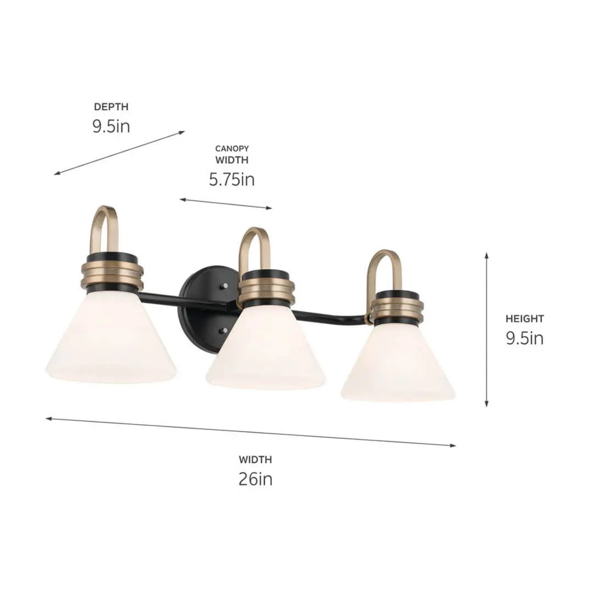 Farum 26" 3-Light Bath Vanity Light, Black Finish, Etched Glass