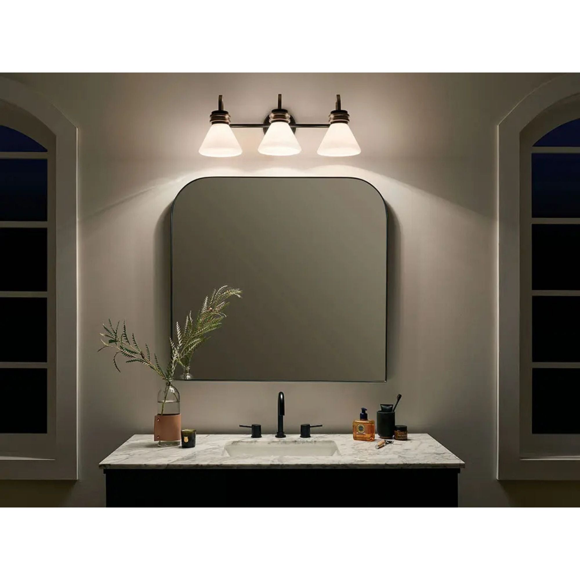 Farum 26" 3-Light Bath Vanity Light, Black Finish, Etched Glass