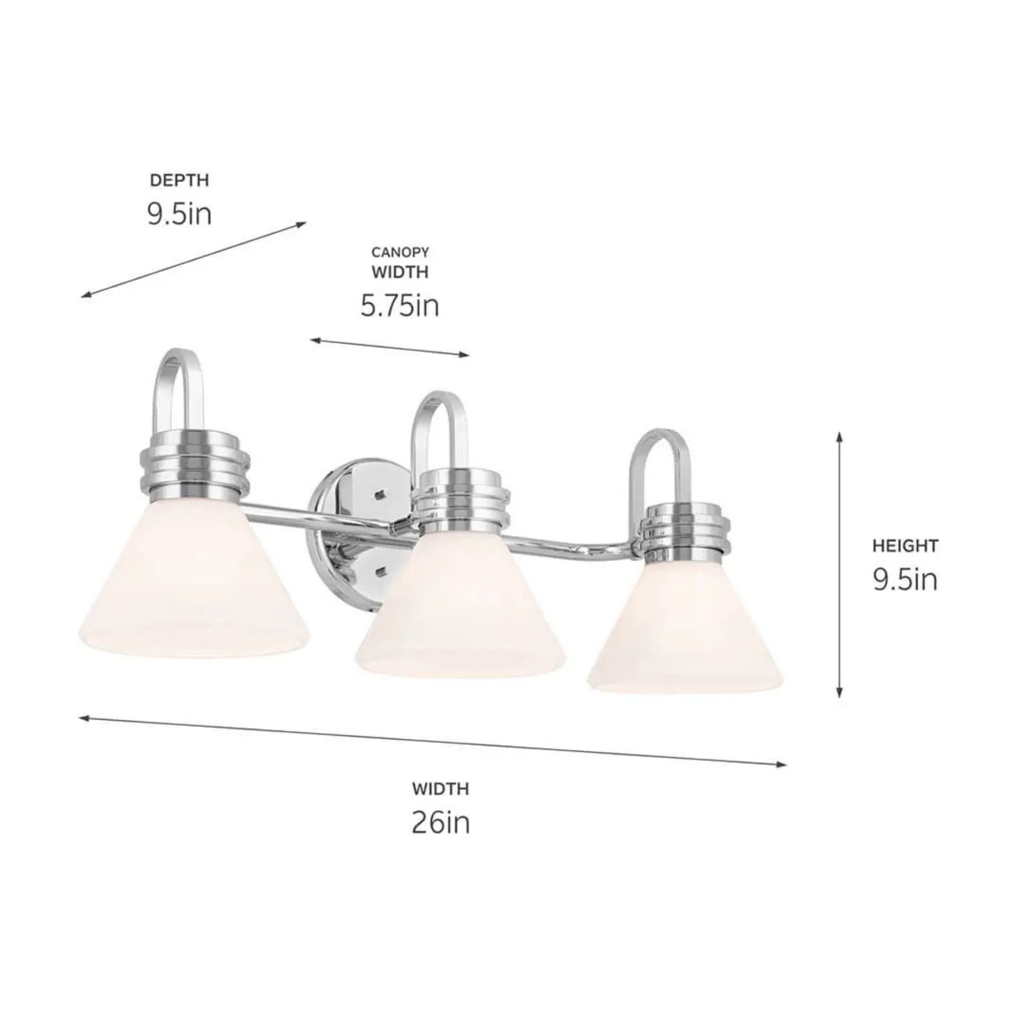 Farum 26" 3-Light Bath Vanity Light, Chrome Finish, Etched Glass
