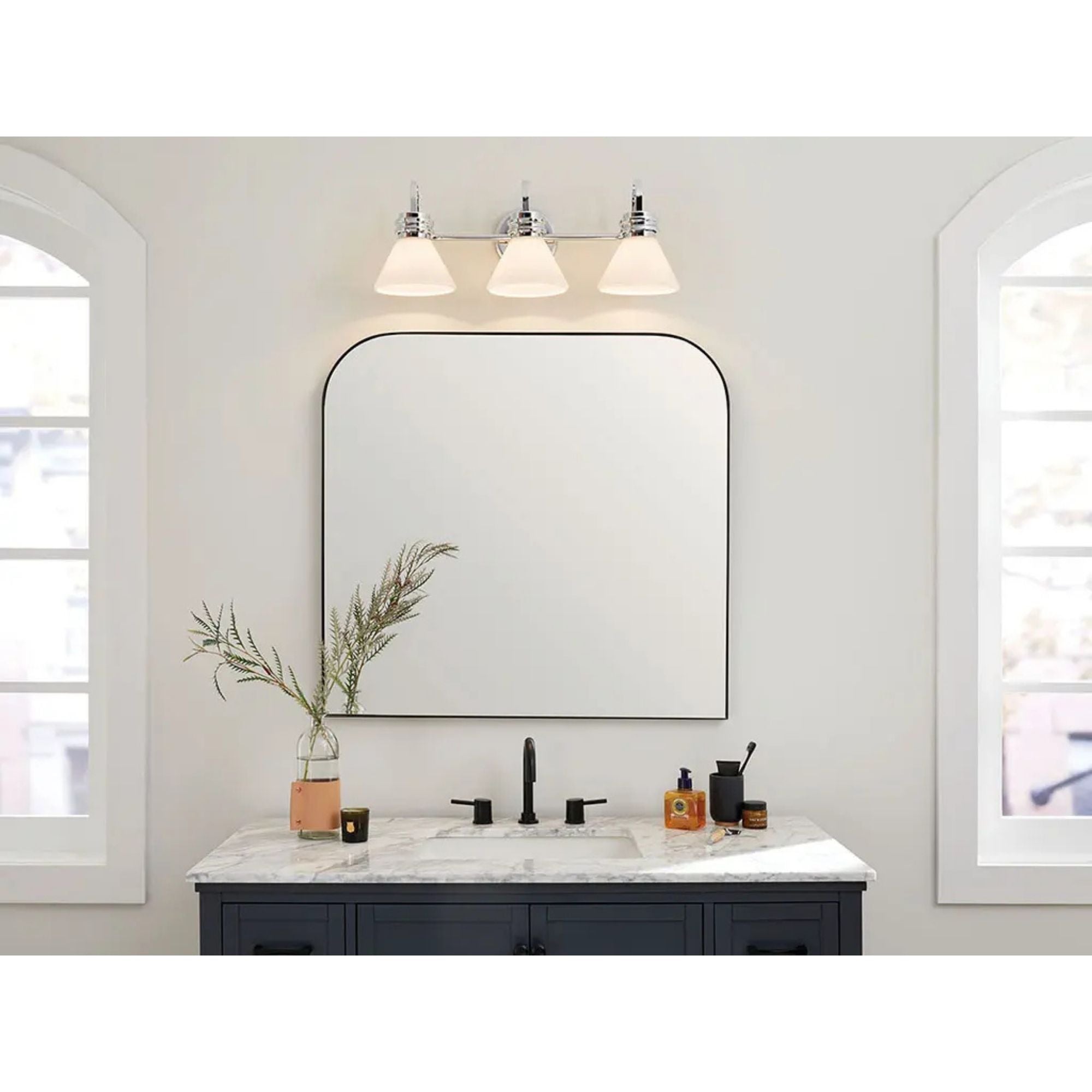 Farum 26" 3-Light Bath Vanity Light, Chrome Finish, Etched Glass