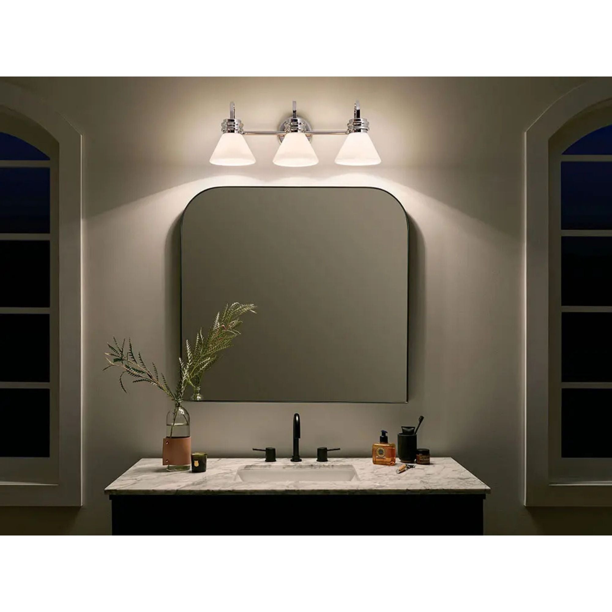 Farum 26" 3-Light Bath Vanity Light, Chrome Finish, Etched Glass