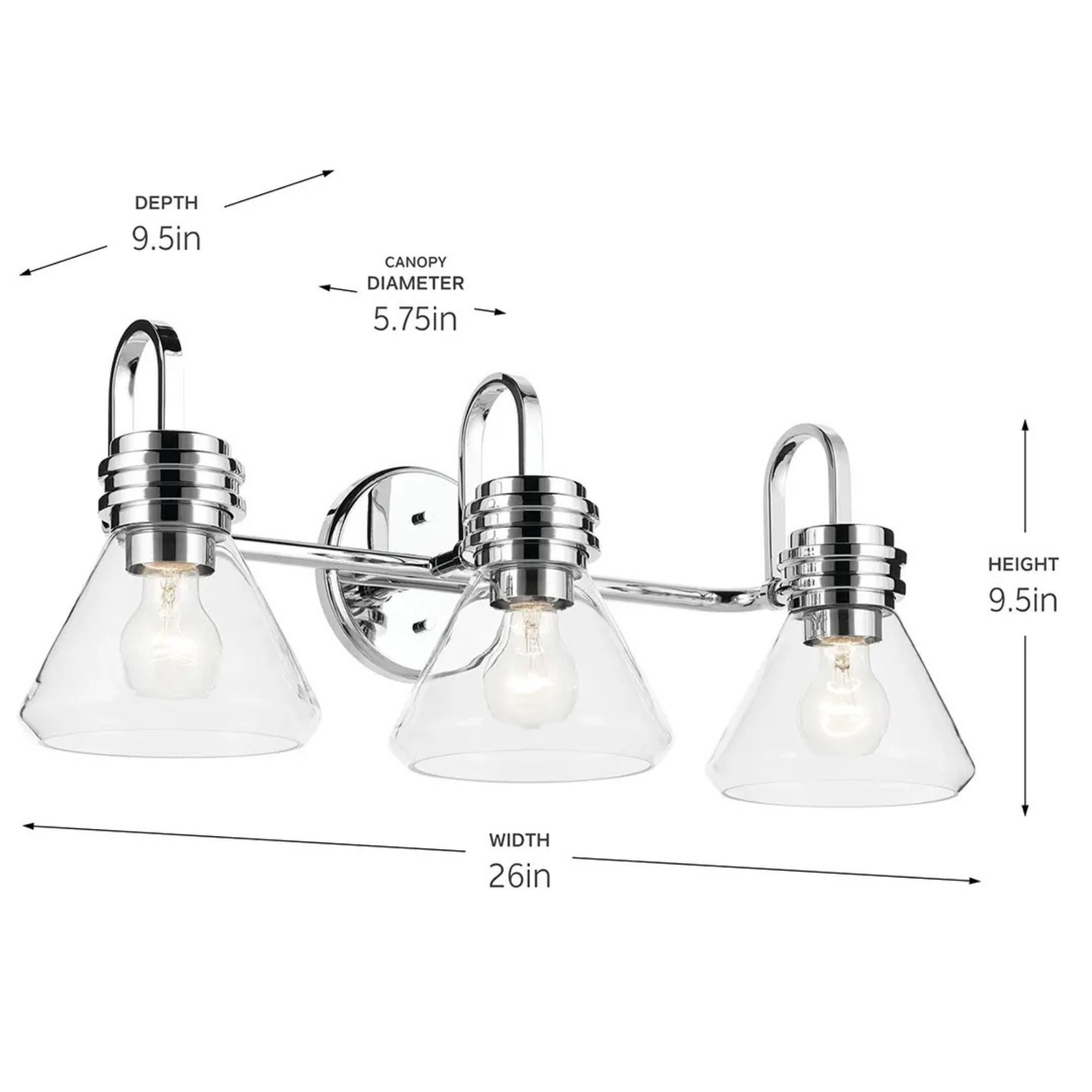 Farum 26" 3-Light Bath Vanity Light, Chrome Finish, Clear Glass