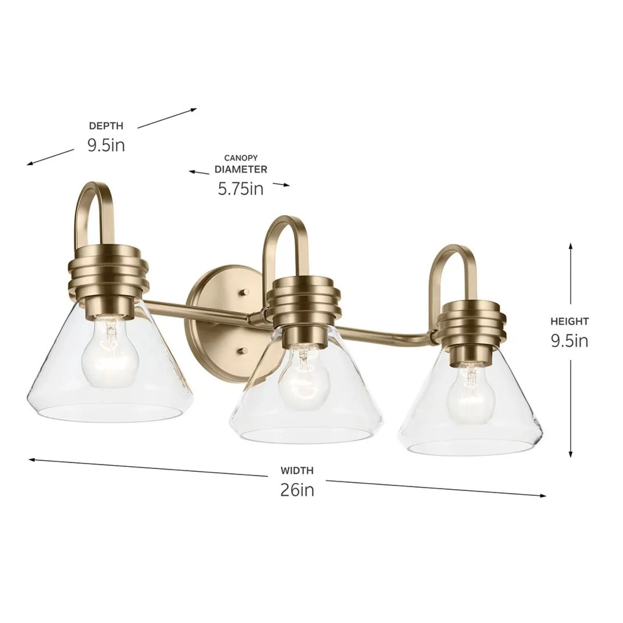 Farum 26" 3-Light Bath Vanity Light, Champagne Bronze Finish, Clear Glass