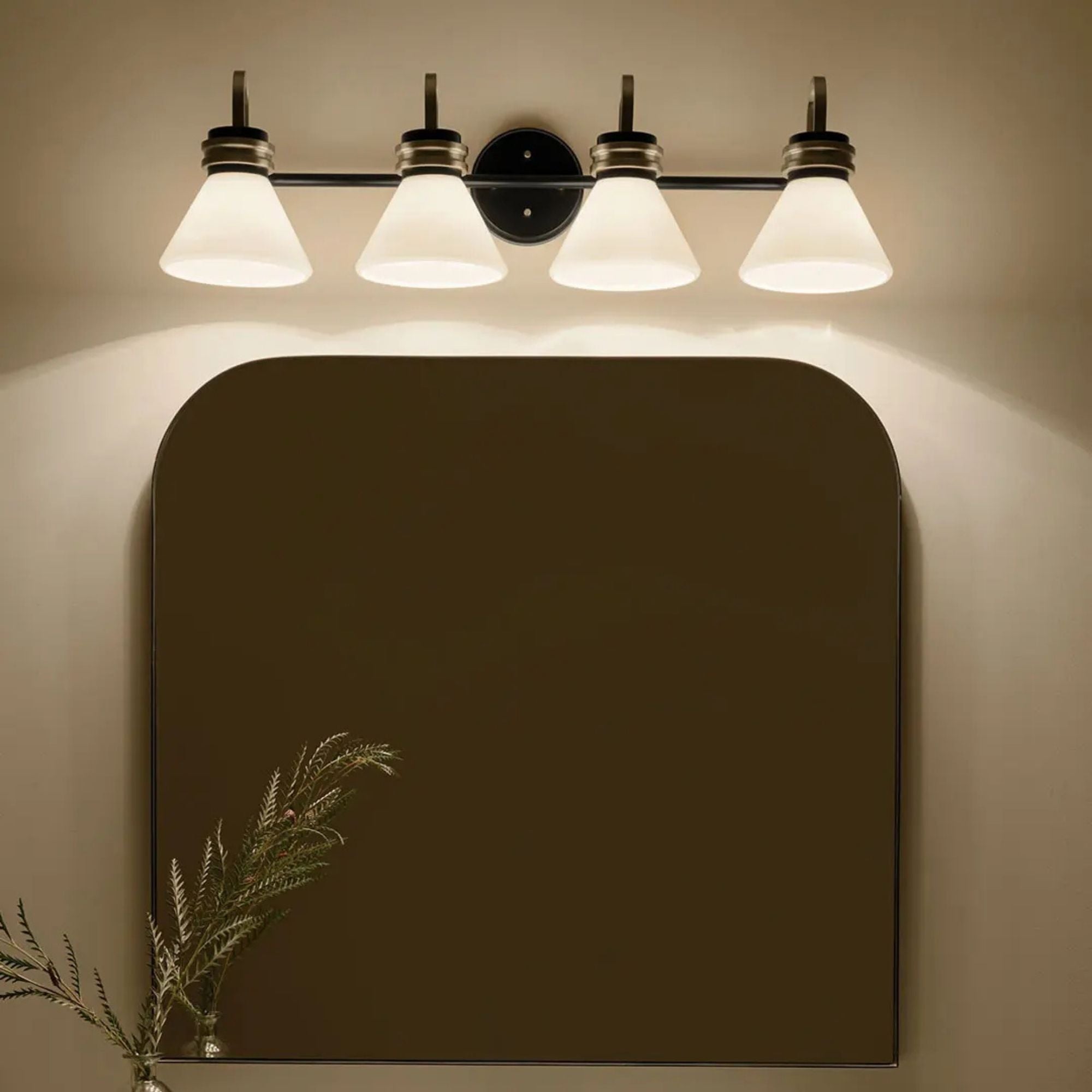 Farum 34" 4-Light Bath Vanity Light, Black Finish, Etched Glass