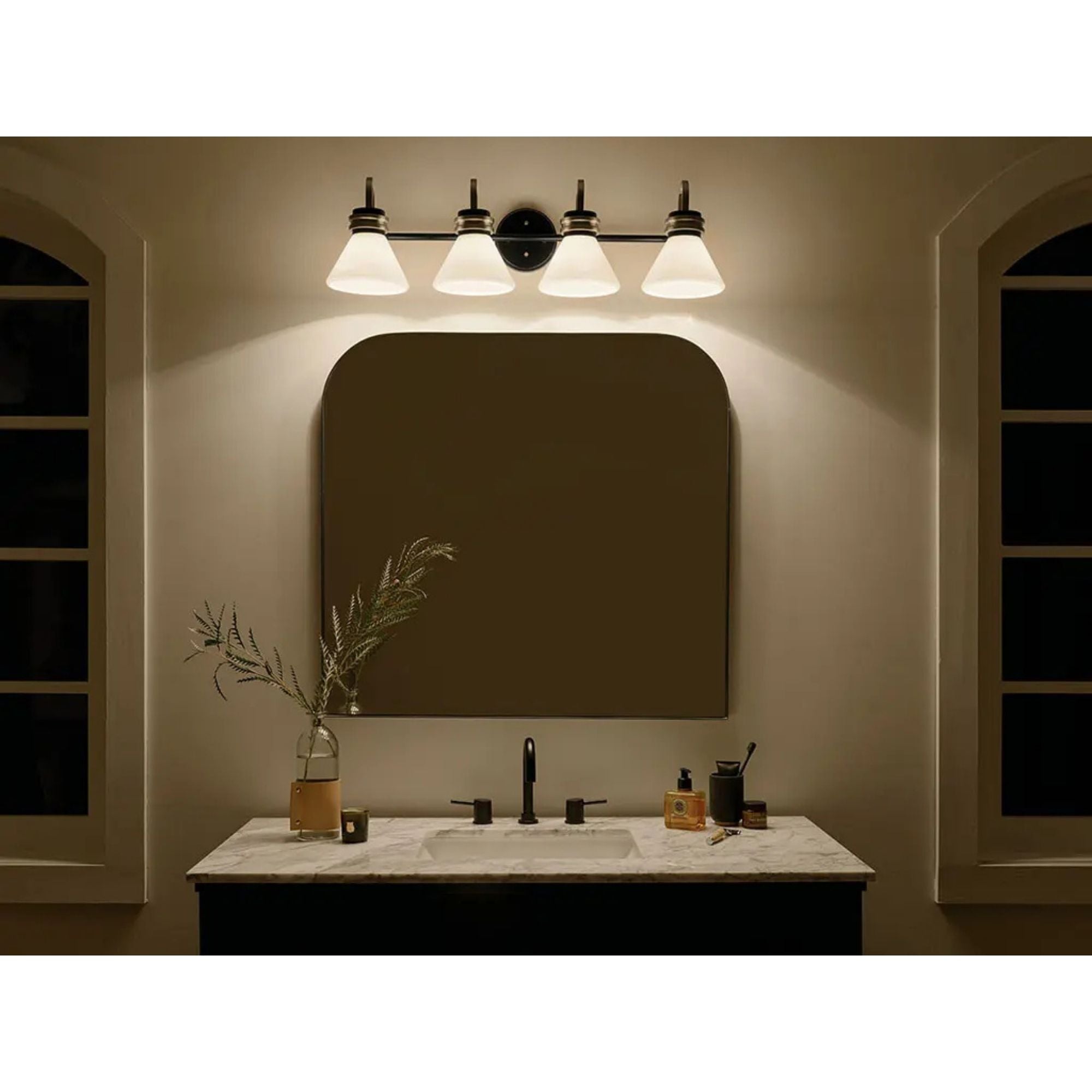 Farum 34" 4-Light Bath Vanity Light, Black Finish, Etched Glass