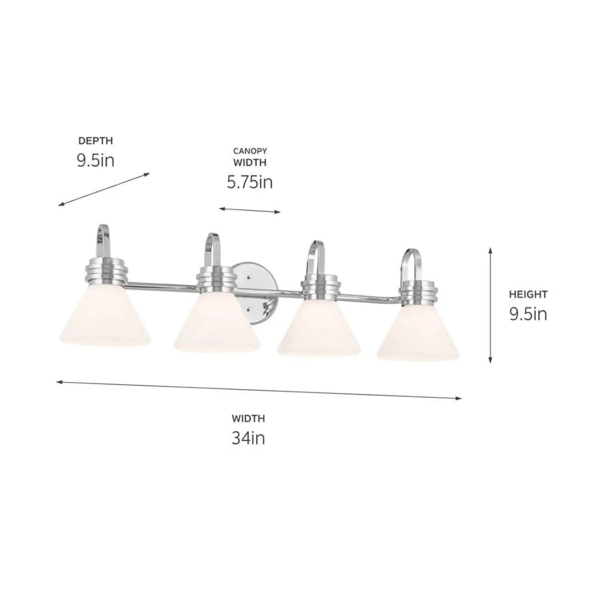Farum 34" 4-Light Bath Vanity Light, Chrome Finish, Etched Glass