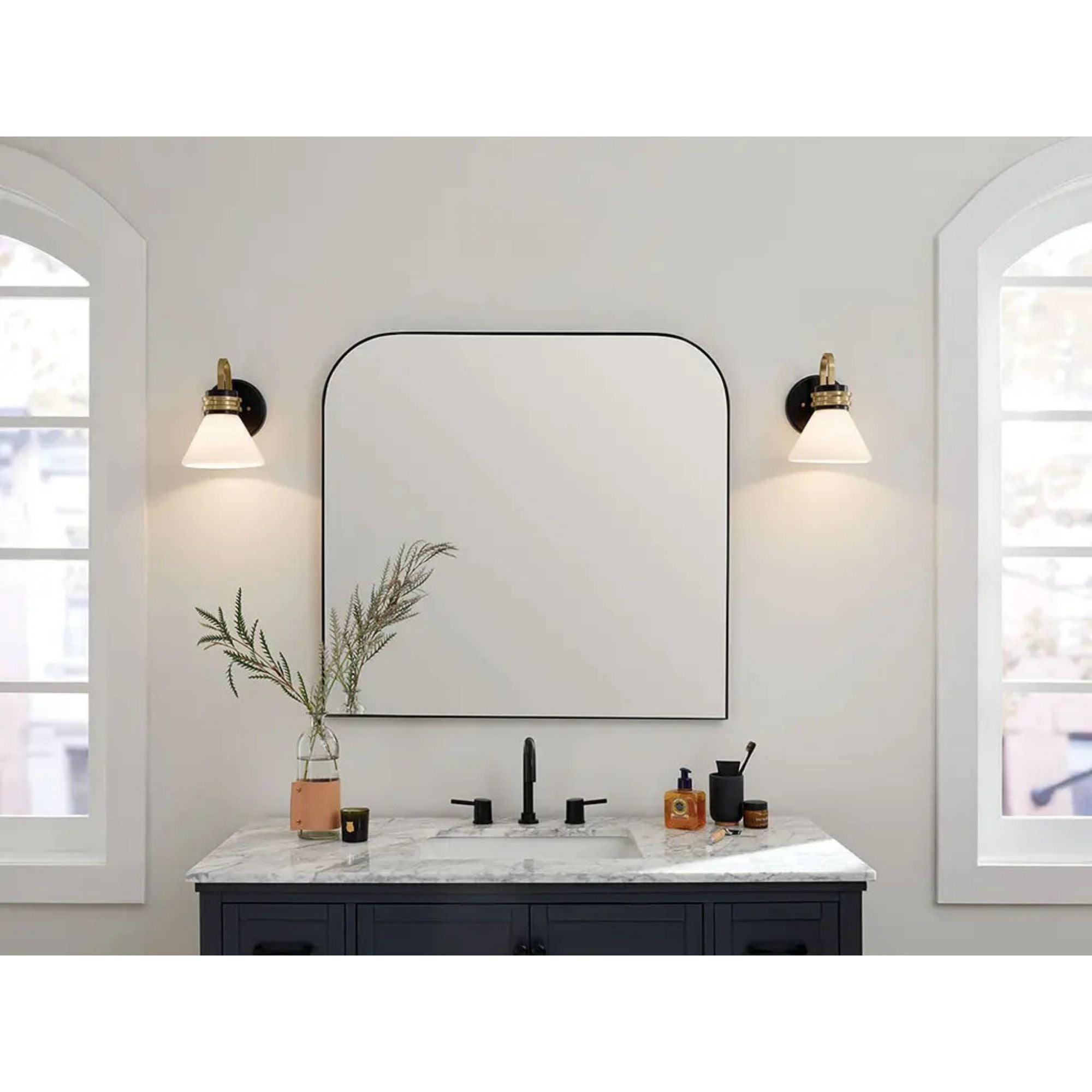 Farum 7" Wall Sconce, Black Finish, Opal Glass