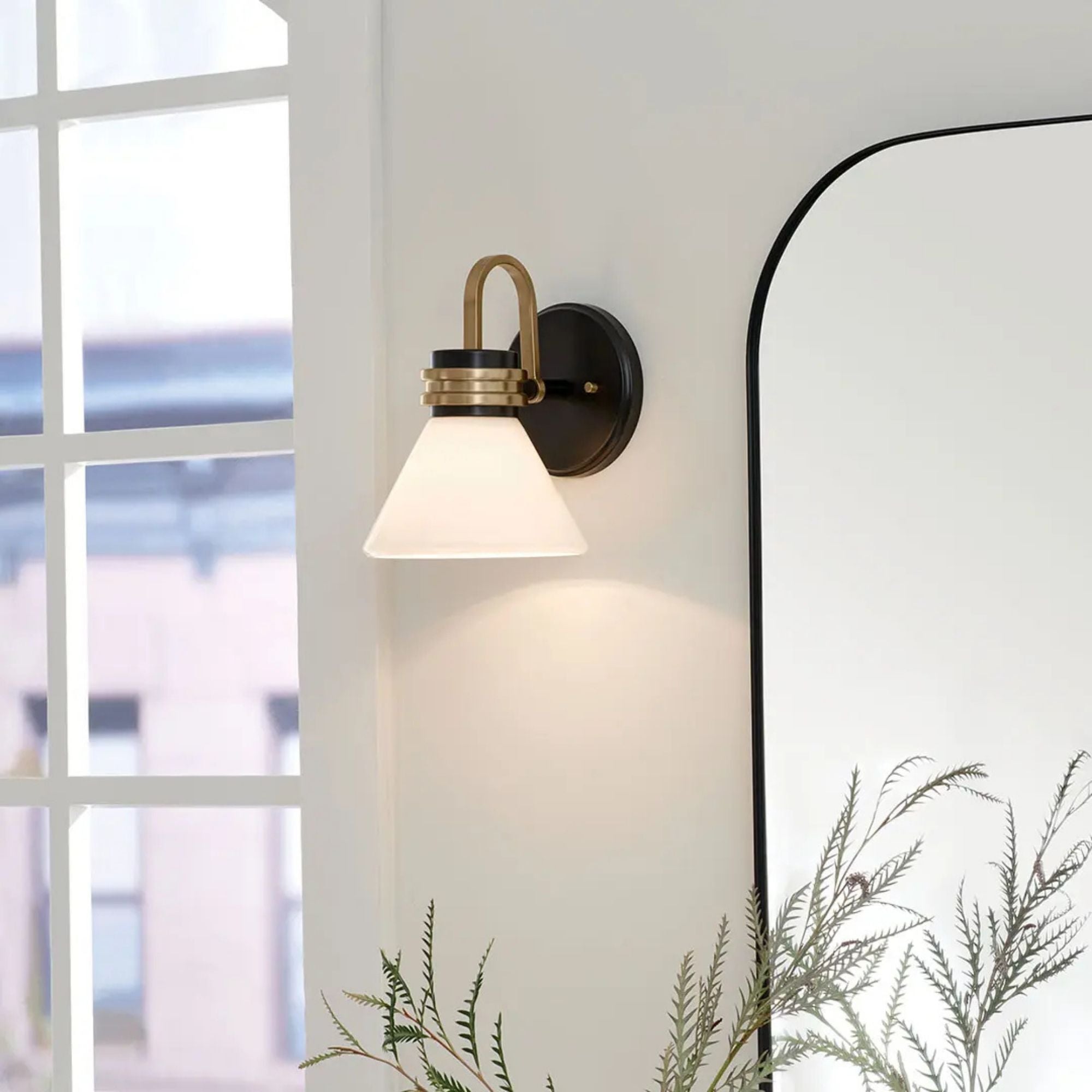 Farum 7" Wall Sconce, Black Finish, Opal Glass