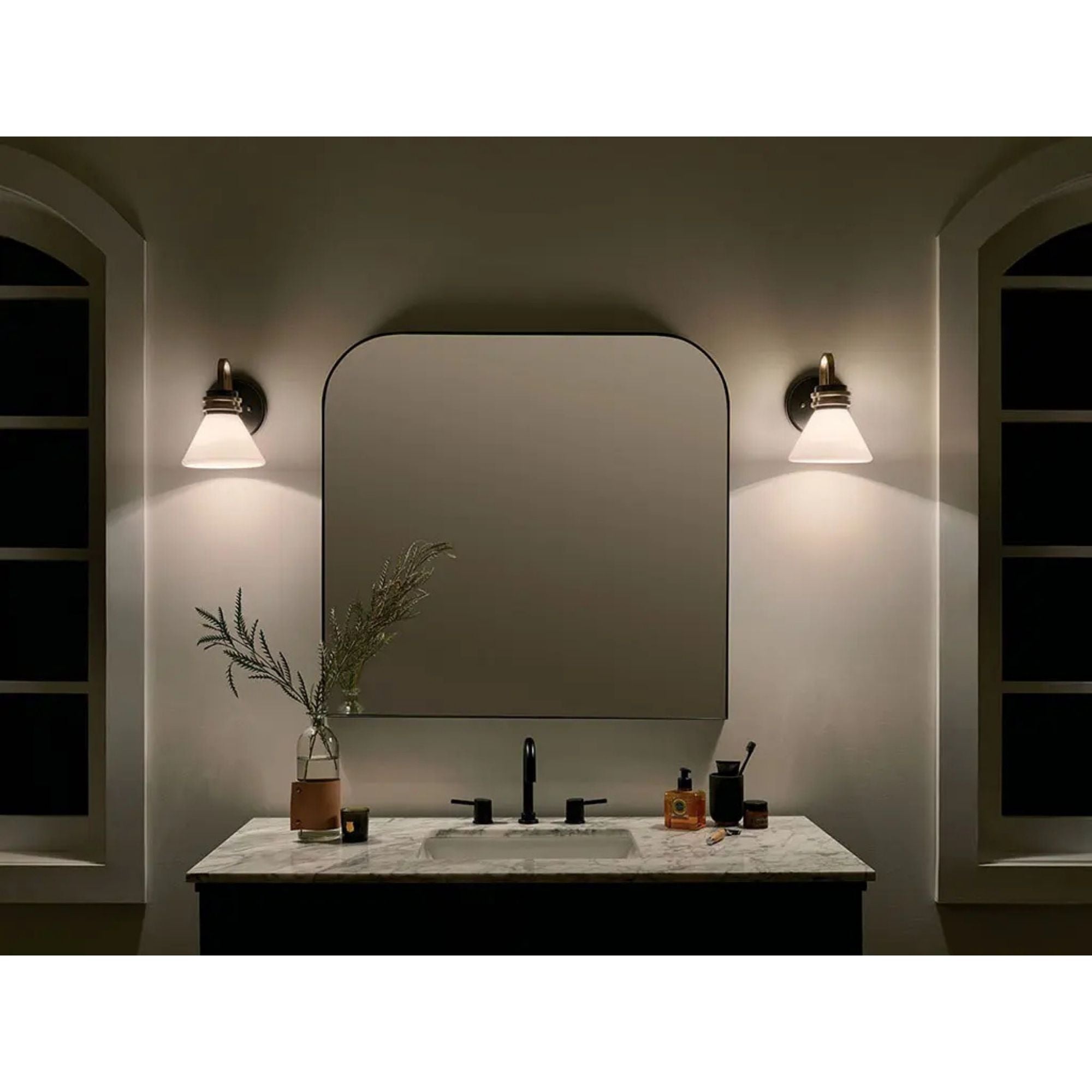 Farum 7" Wall Sconce, Black Finish, Opal Glass