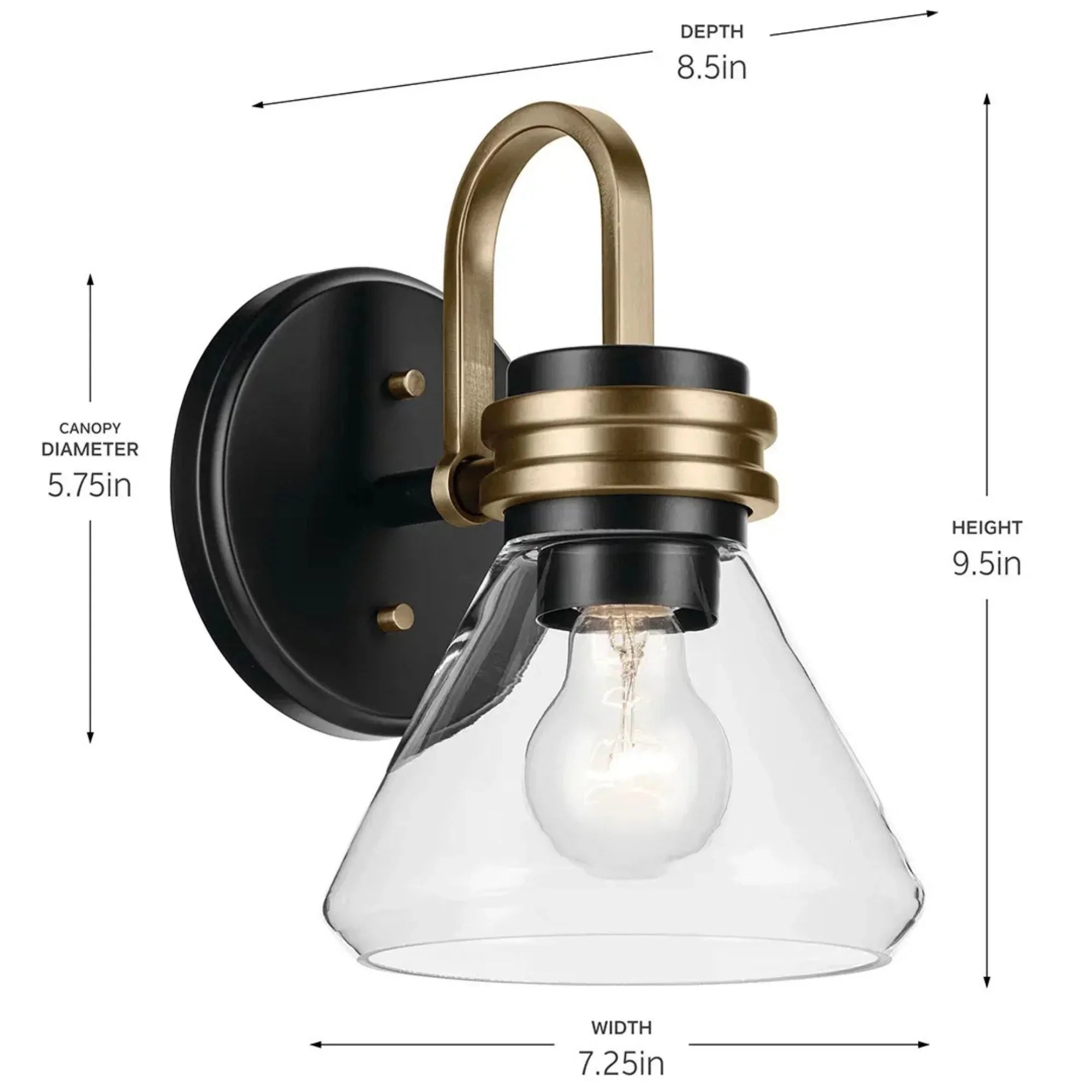 Farum 7" Wall Sconce, Black Finish, Clear Glass Cone Shade