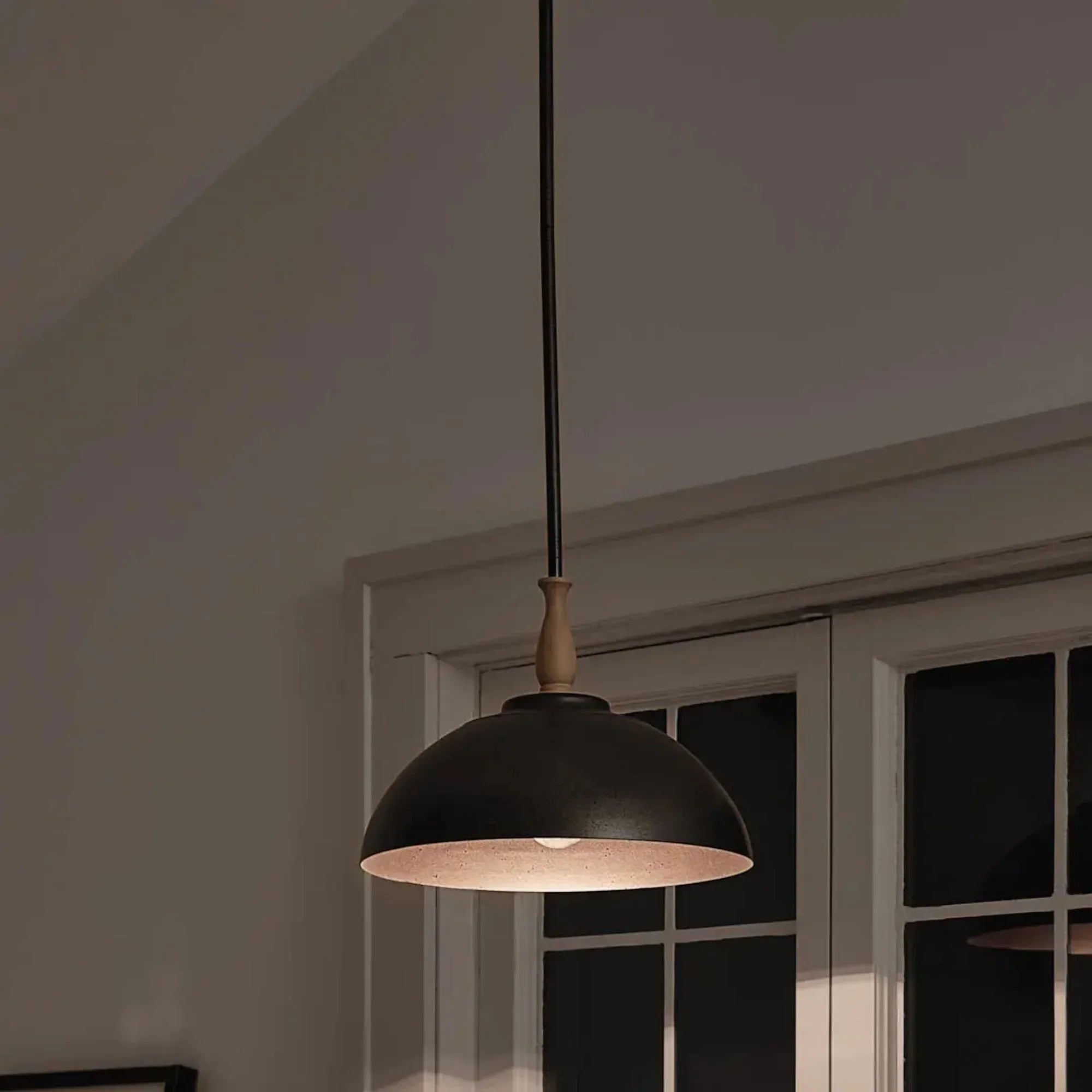 Kichler Fira 11.25 in. 1-Light Pendant, Anvil Iron & Beech with Metal Dome Shade