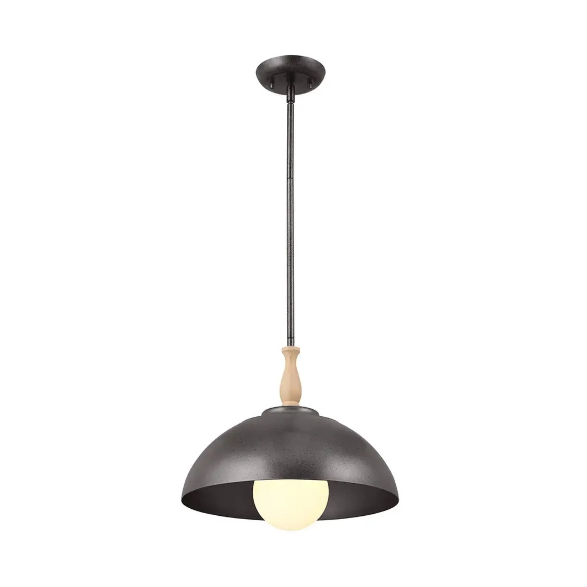 Kichler Fira 11.25 in. 1-Light Pendant, Anvil Iron & Beech with Metal Dome Shade