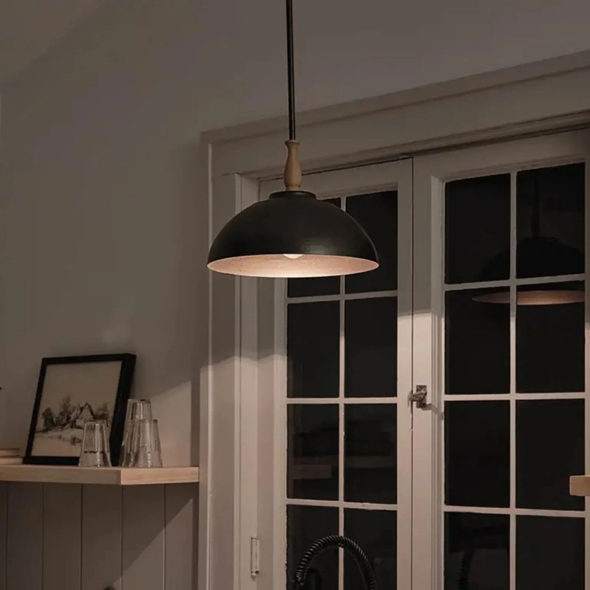 Kichler Fira 11.25 in. 1-Light Pendant, Anvil Iron & Beech with Metal Dome Shade