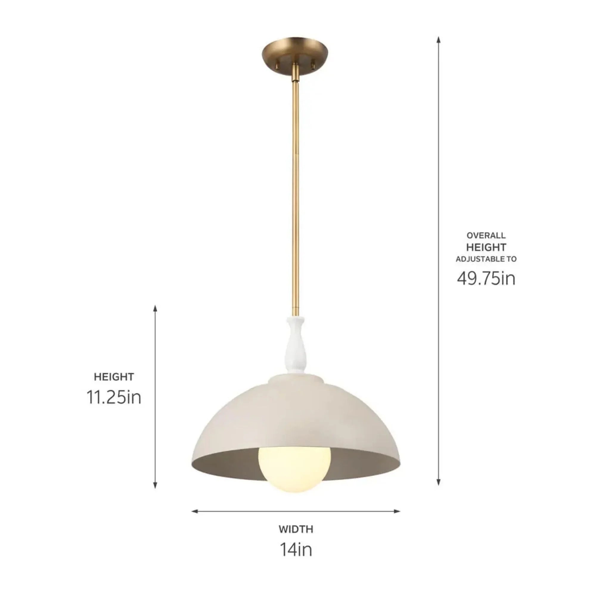 Kichler Fira 11.25 in. Pendant Light, Greige, White & Natural Brass, Metal Shade