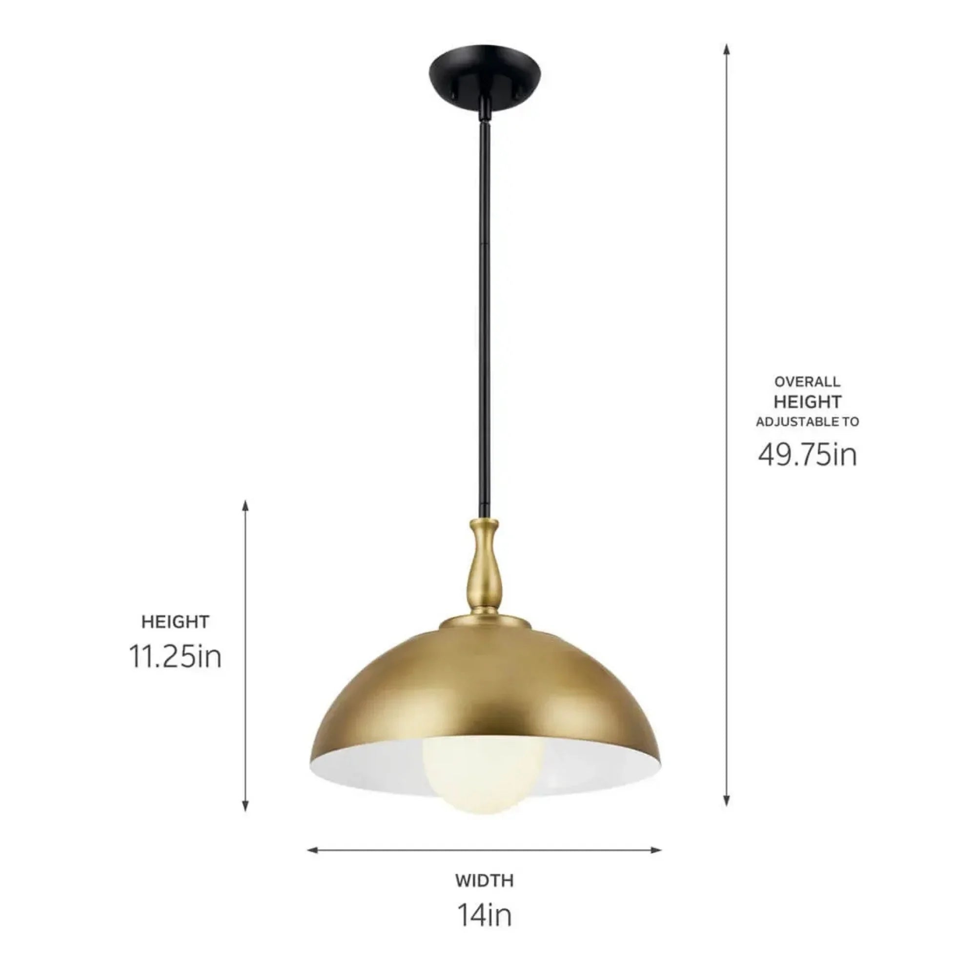 Kichler Fira 11.25 in. 1-Light Pendant, Natural Brass & Black