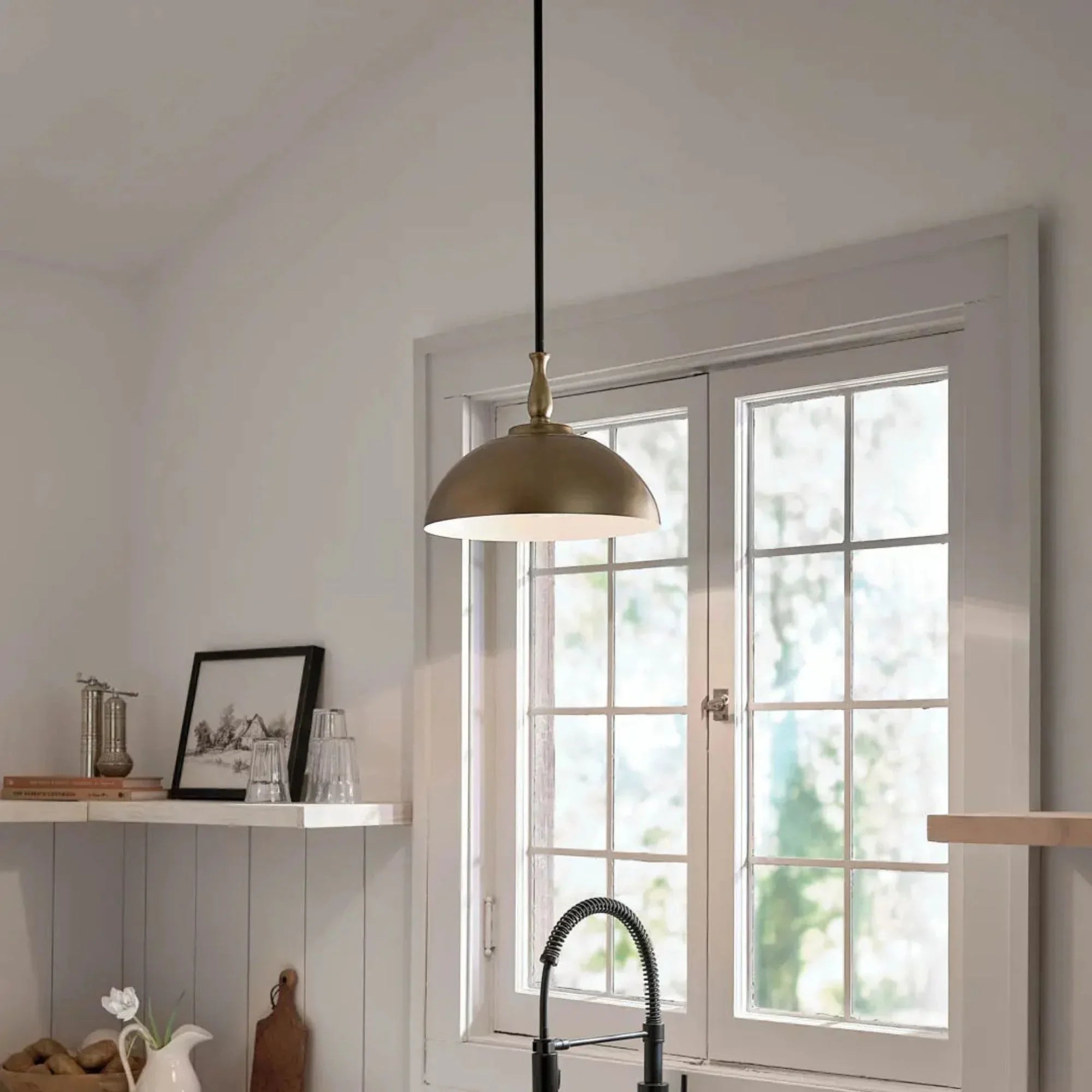 Kichler Fira 11.25 in. 1-Light Pendant, Natural Brass & Black