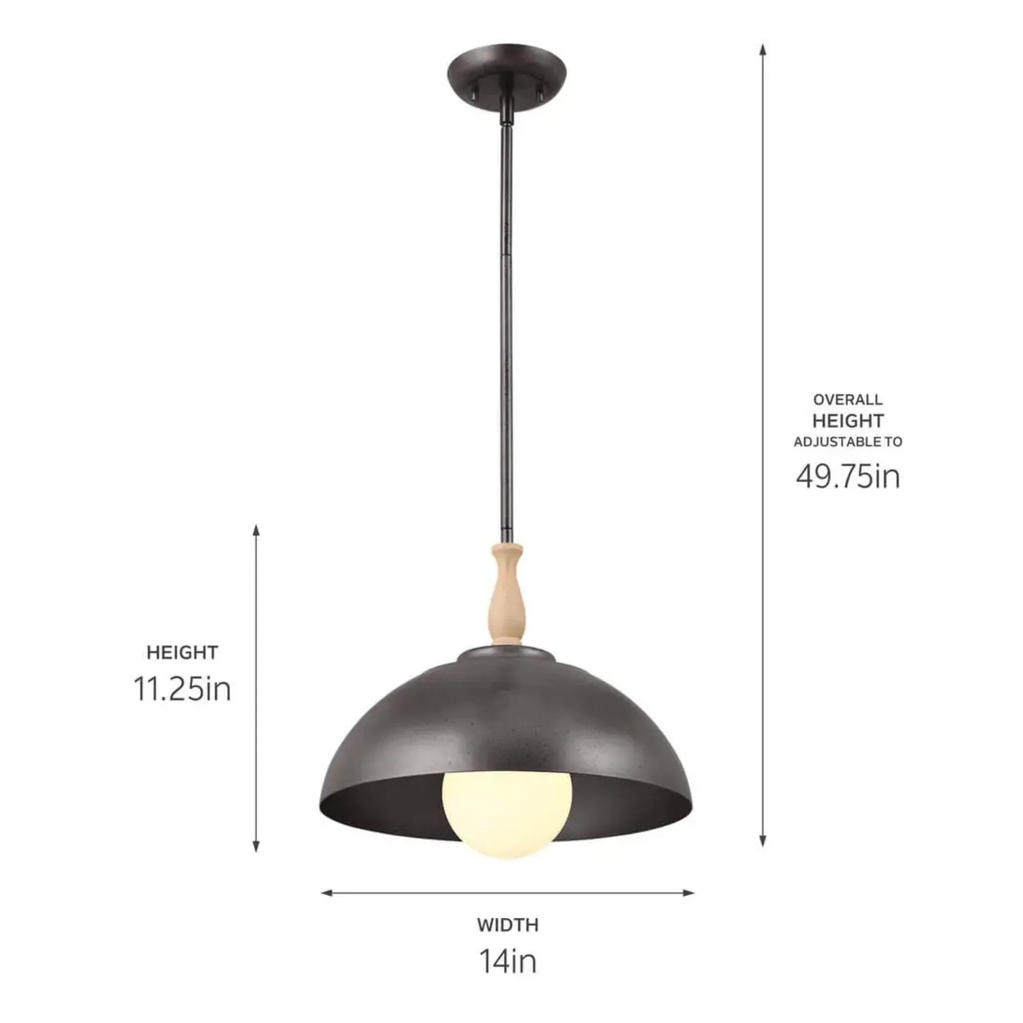 Kichler Fira 13.75 in. 1-Light Pendant, Anvil Iron & Beech