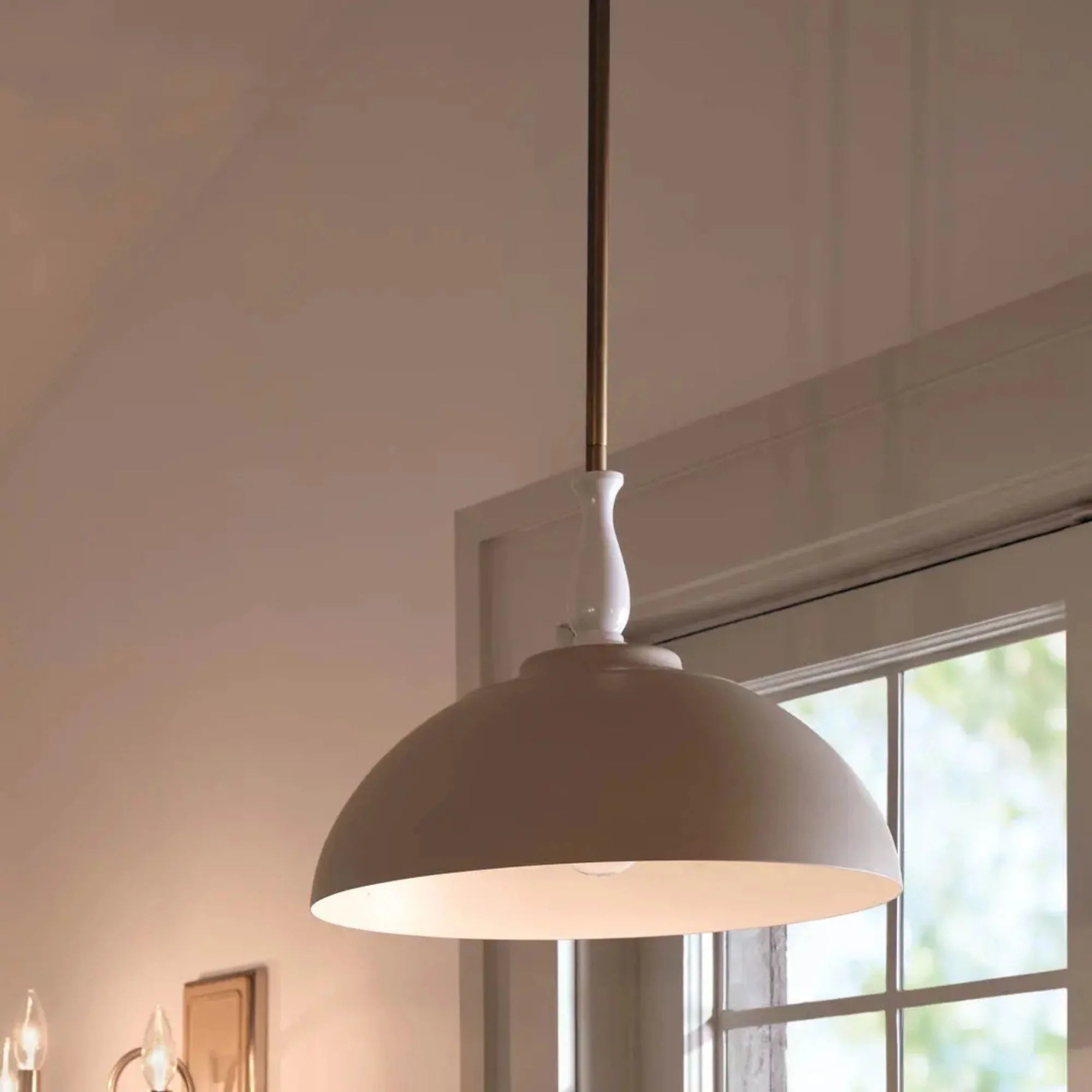 Kichler Fira 13.75 in. 1-Light Pendant, Greige & Natural Brass with Metal Dome Shade
