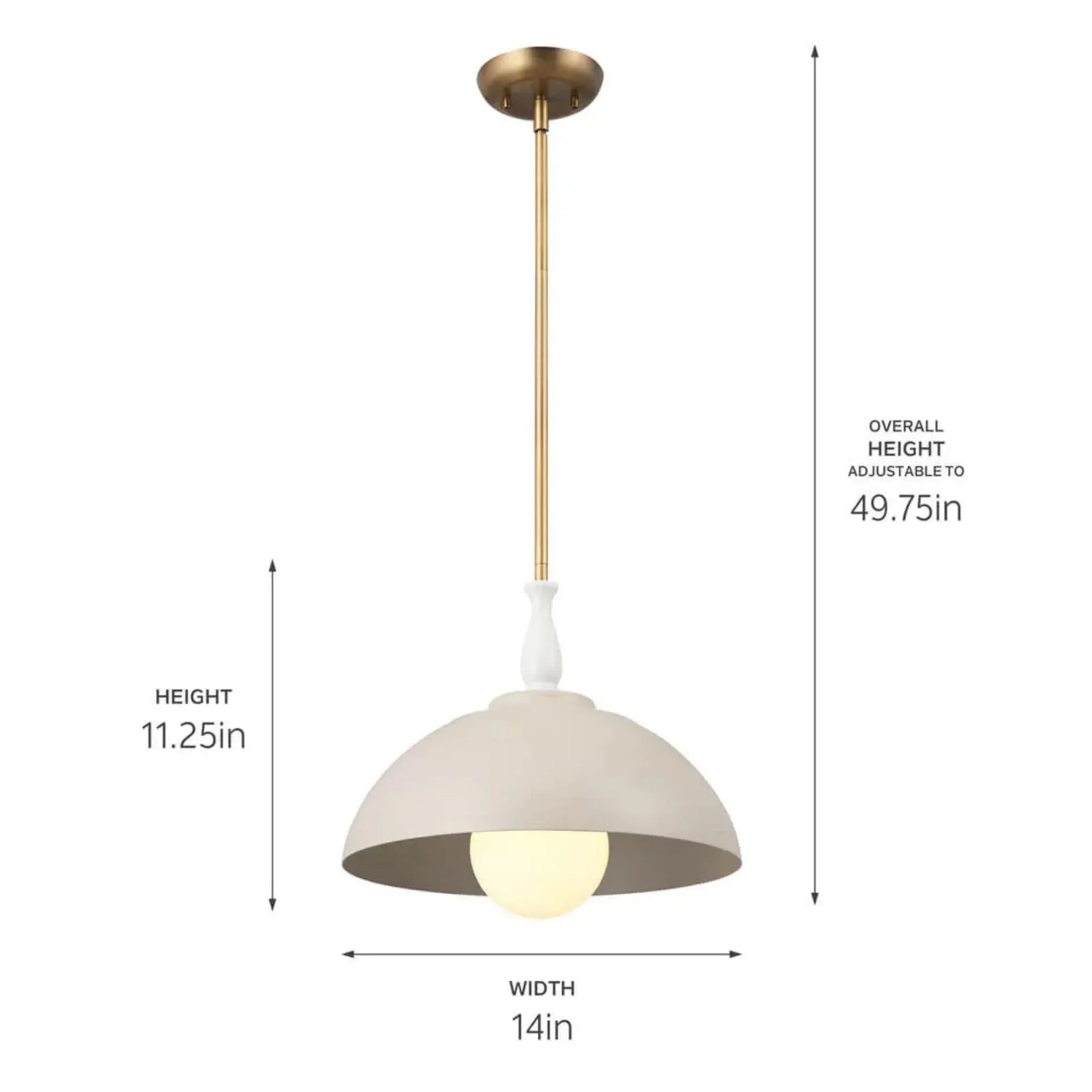 Kichler Fira 13.75 in. 1-Light Pendant, Greige & Natural Brass with Metal Dome Shade