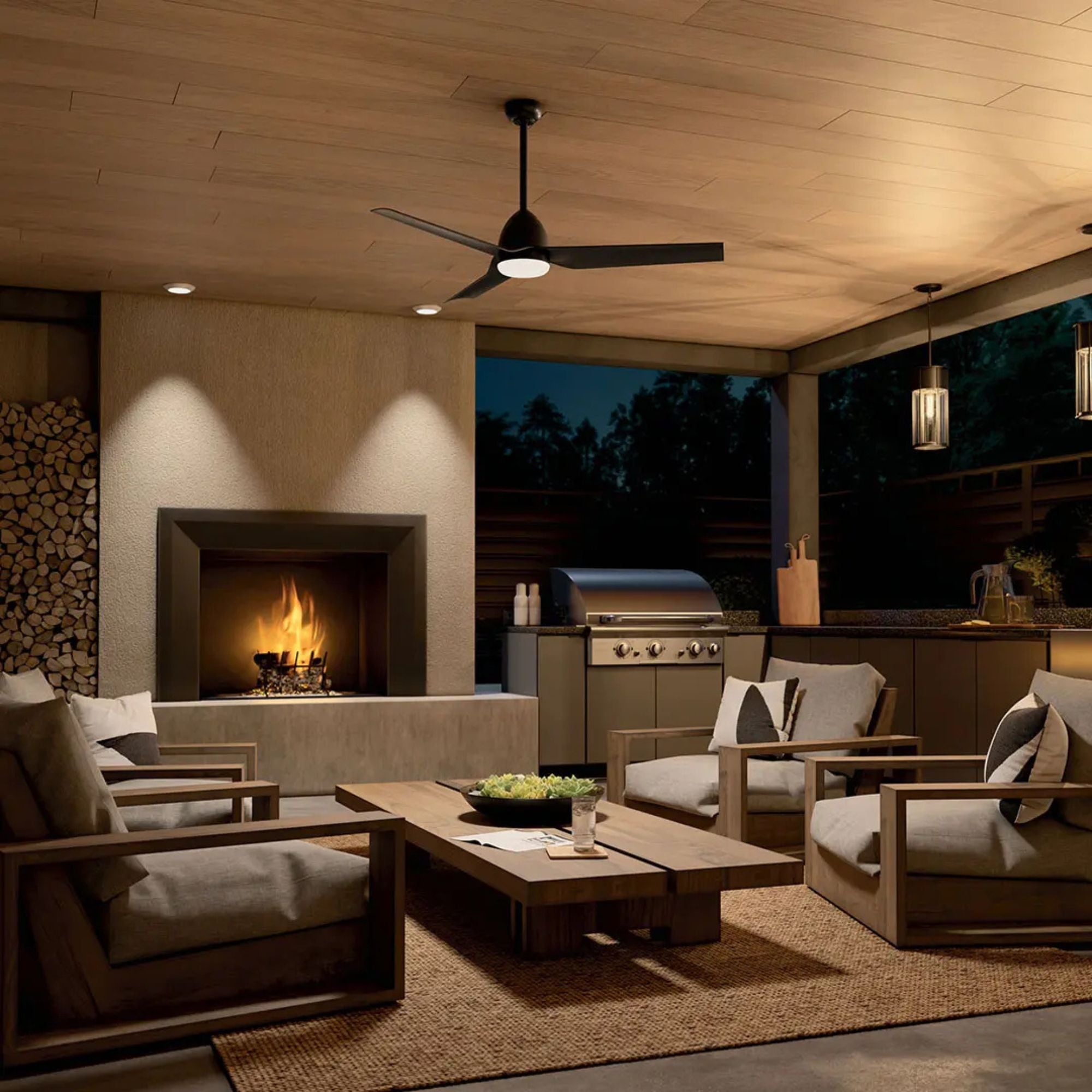 Fit 54" Satin Black Wet Rated LED Ceiling Fan