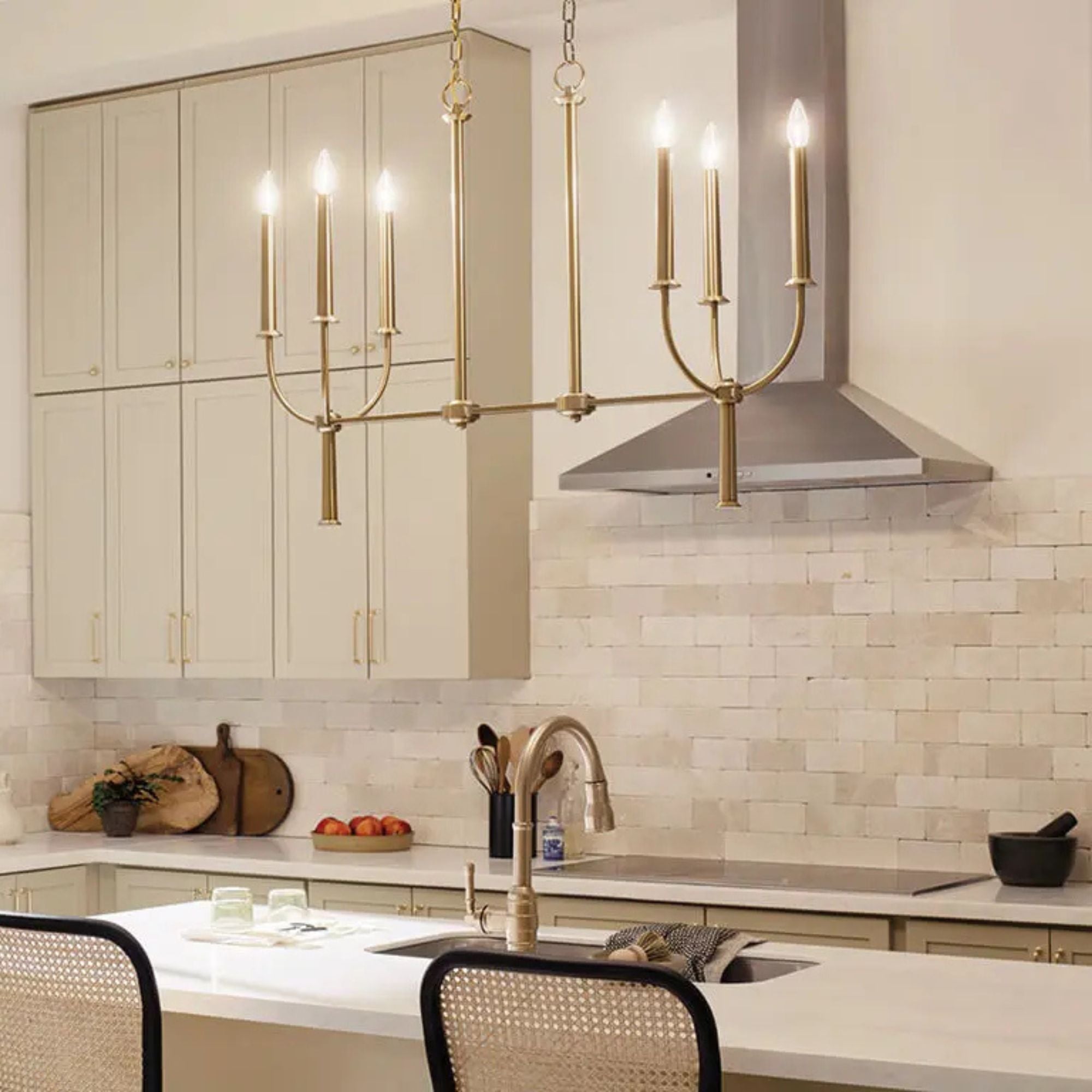 Florence 40" 6-Light Linear Chandelier, Brushed Natural Brass Finish