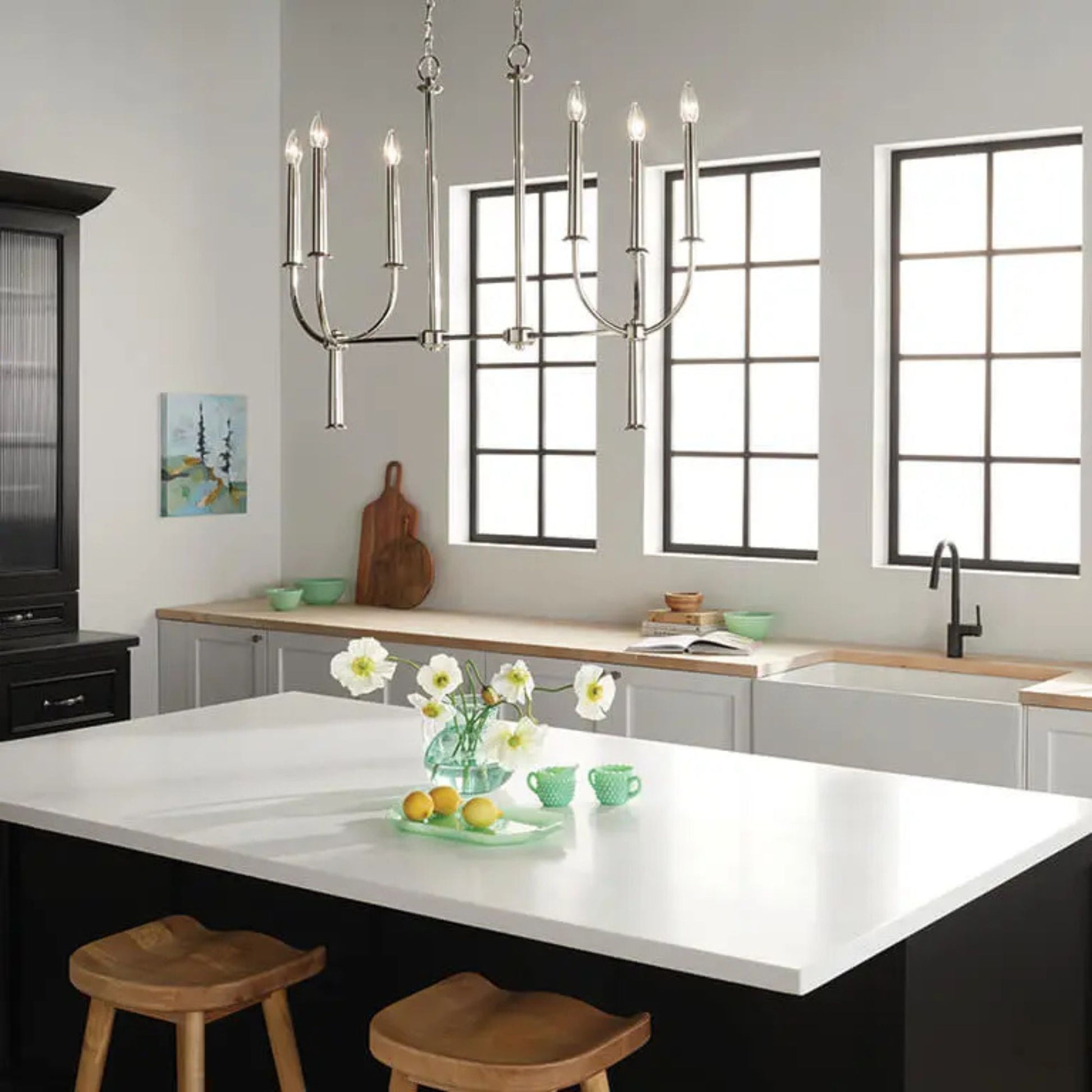 Kichler Lighting - Florence 40" 6-Light Linear Chandelier, Polished Nickel Finish | Bees Lighting