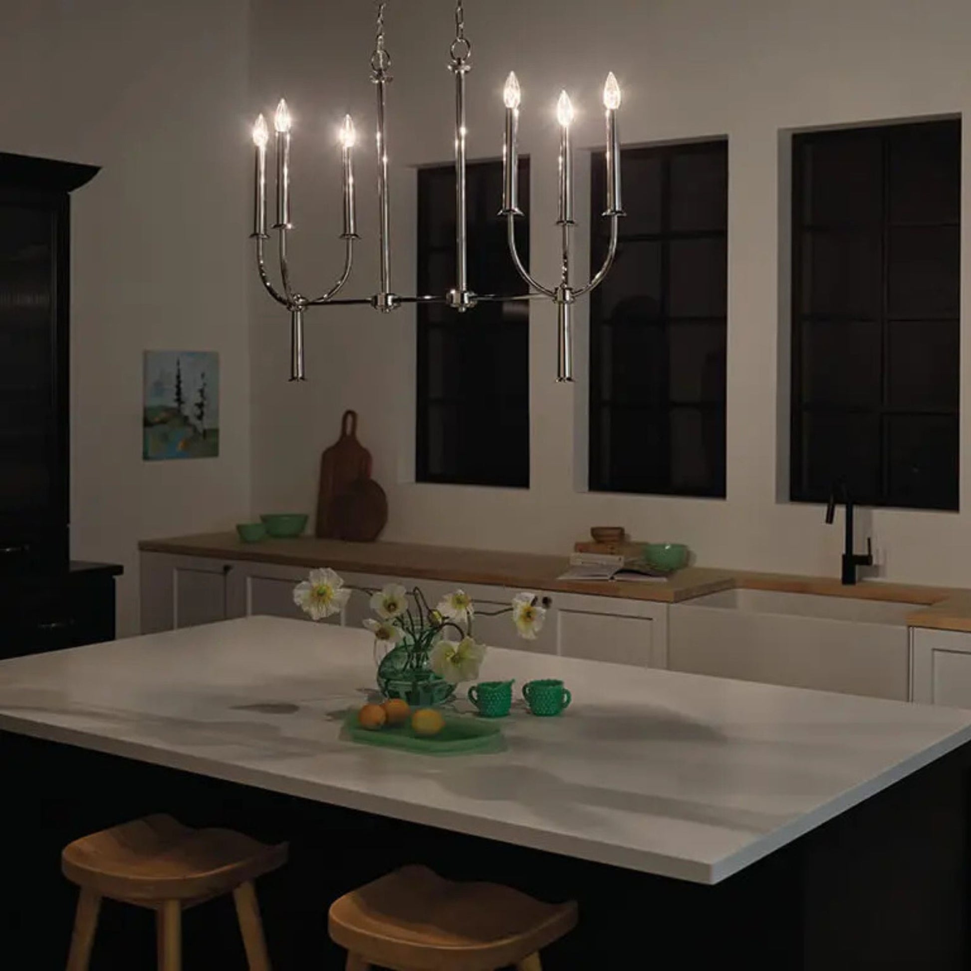 Kichler Lighting - Florence 40" 6-Light Linear Chandelier, Polished Nickel Finish | Bees Lighting