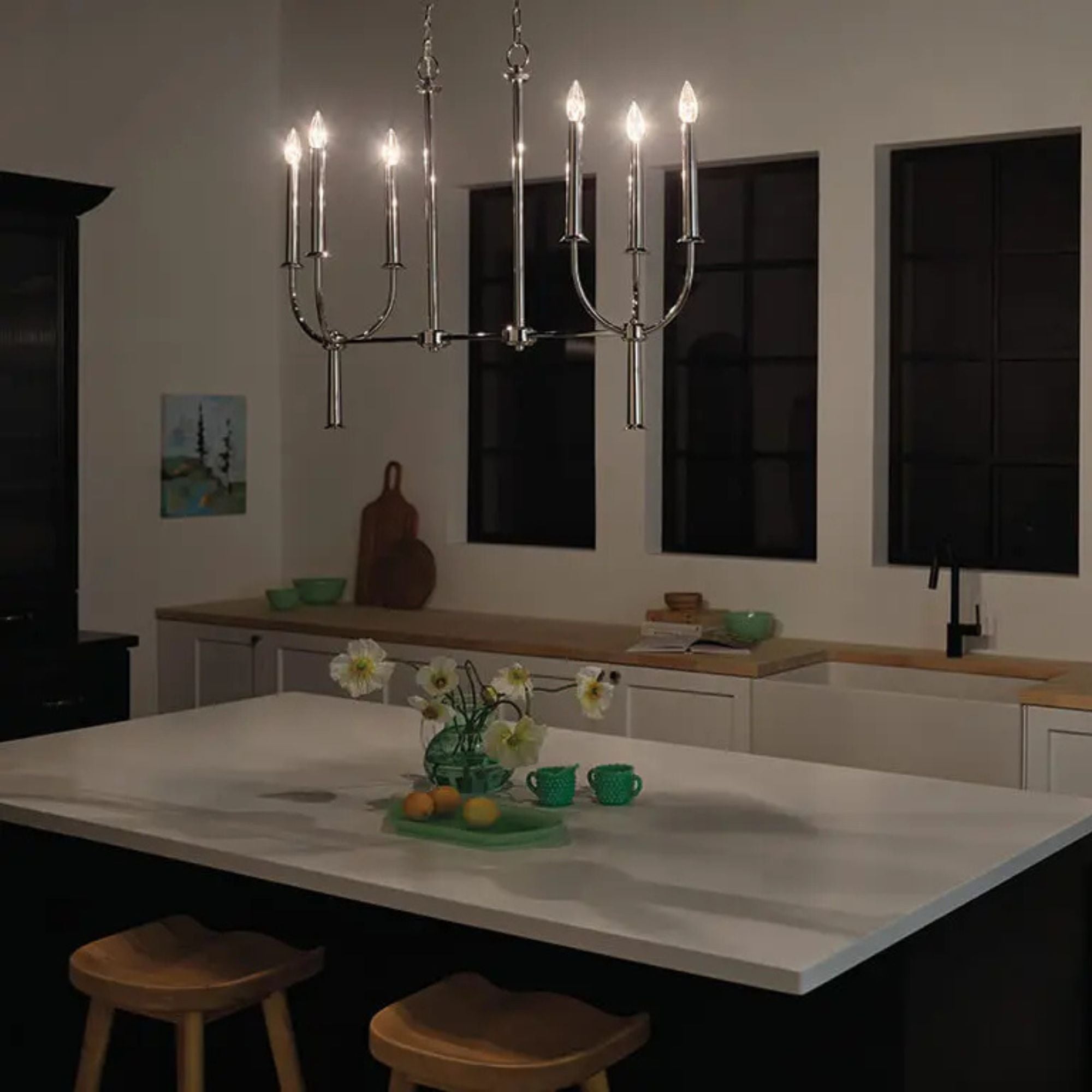 Kichler Lighting - Florence 40" 6-Light Linear Chandelier, Polished Nickel Finish | Bees Lighting