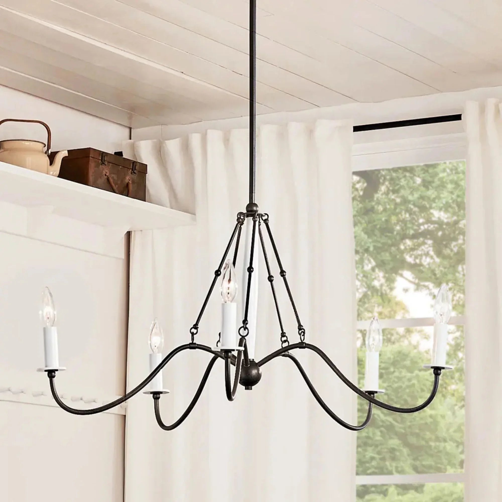 Kichler Freesia 31.25 in. 5-Light Chandelier, Anvil Iron with White Accents