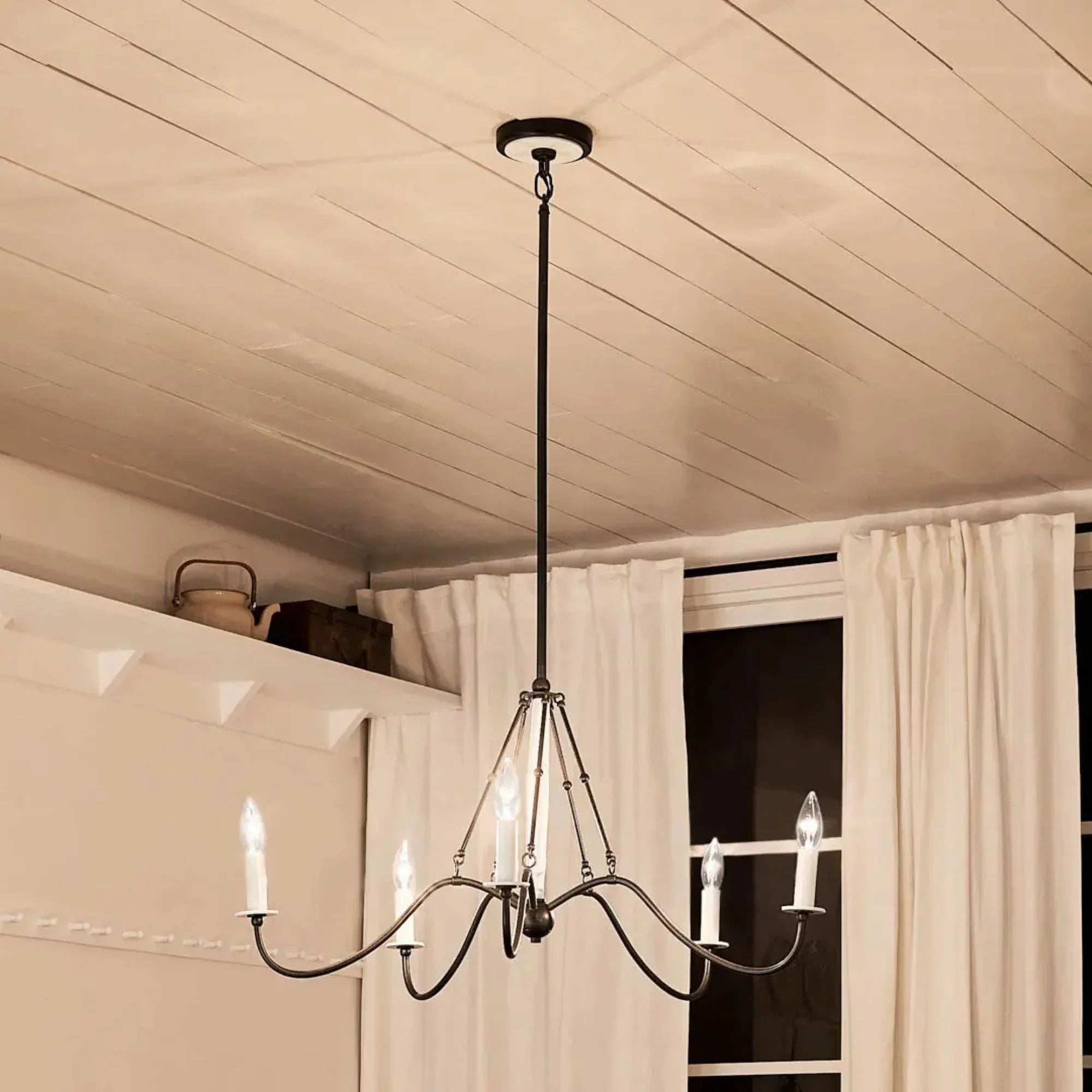 Kichler Freesia 31.25 in. 5-Light Chandelier, Anvil Iron with White Accents