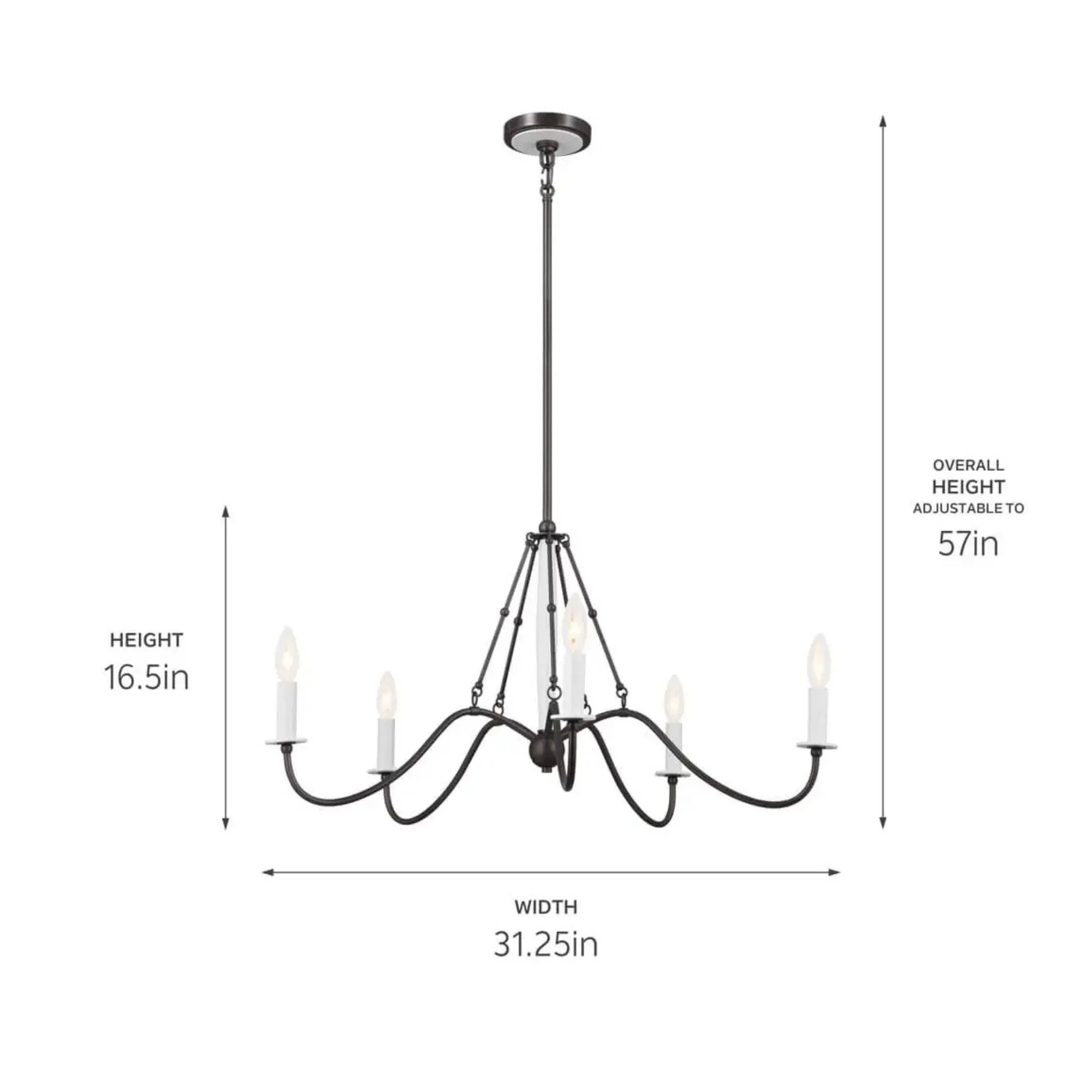 Kichler Freesia 31.25 in. 5-Light Chandelier, Anvil Iron with White Accents
