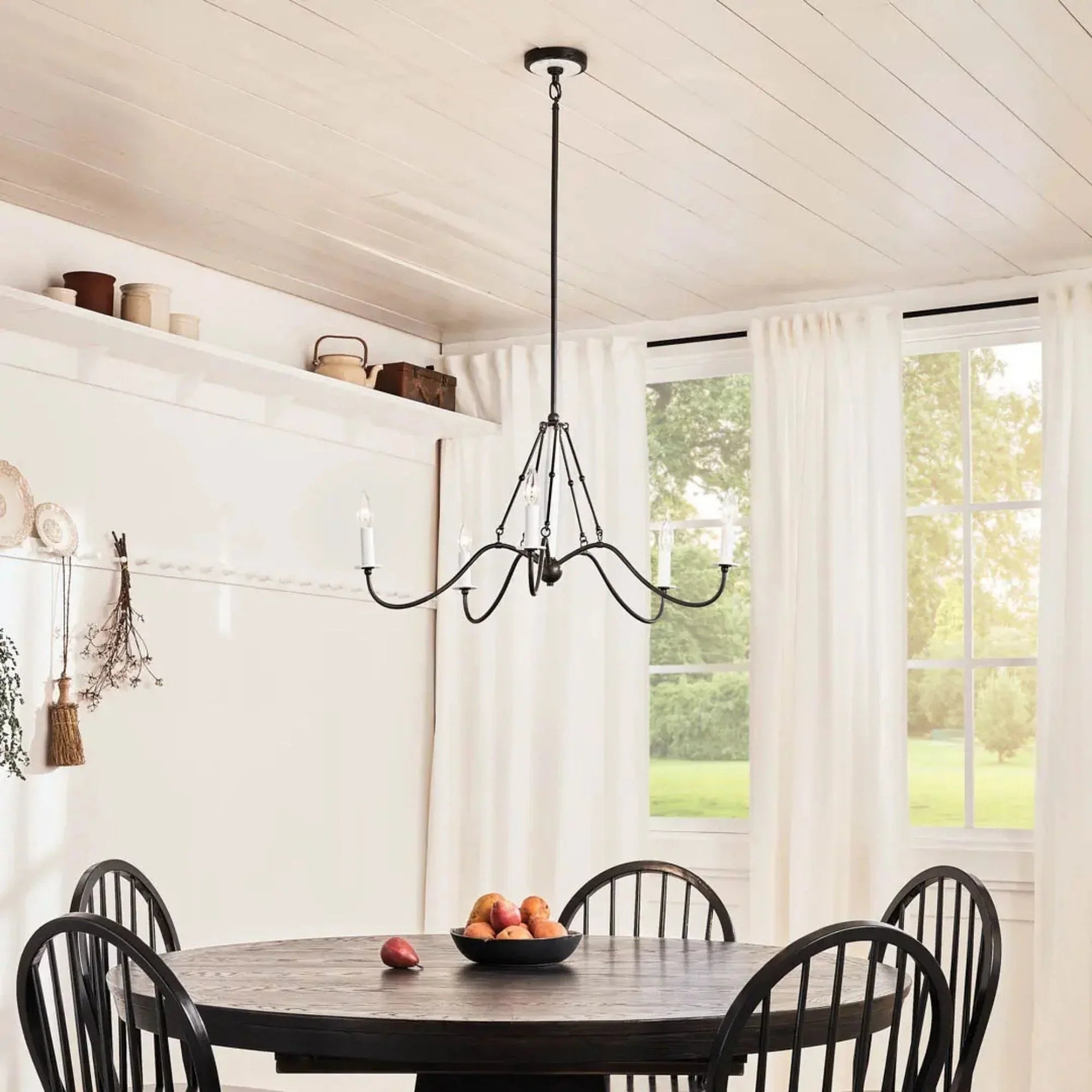 Kichler Freesia 31.25 in. 5-Light Chandelier, Anvil Iron with White Accents