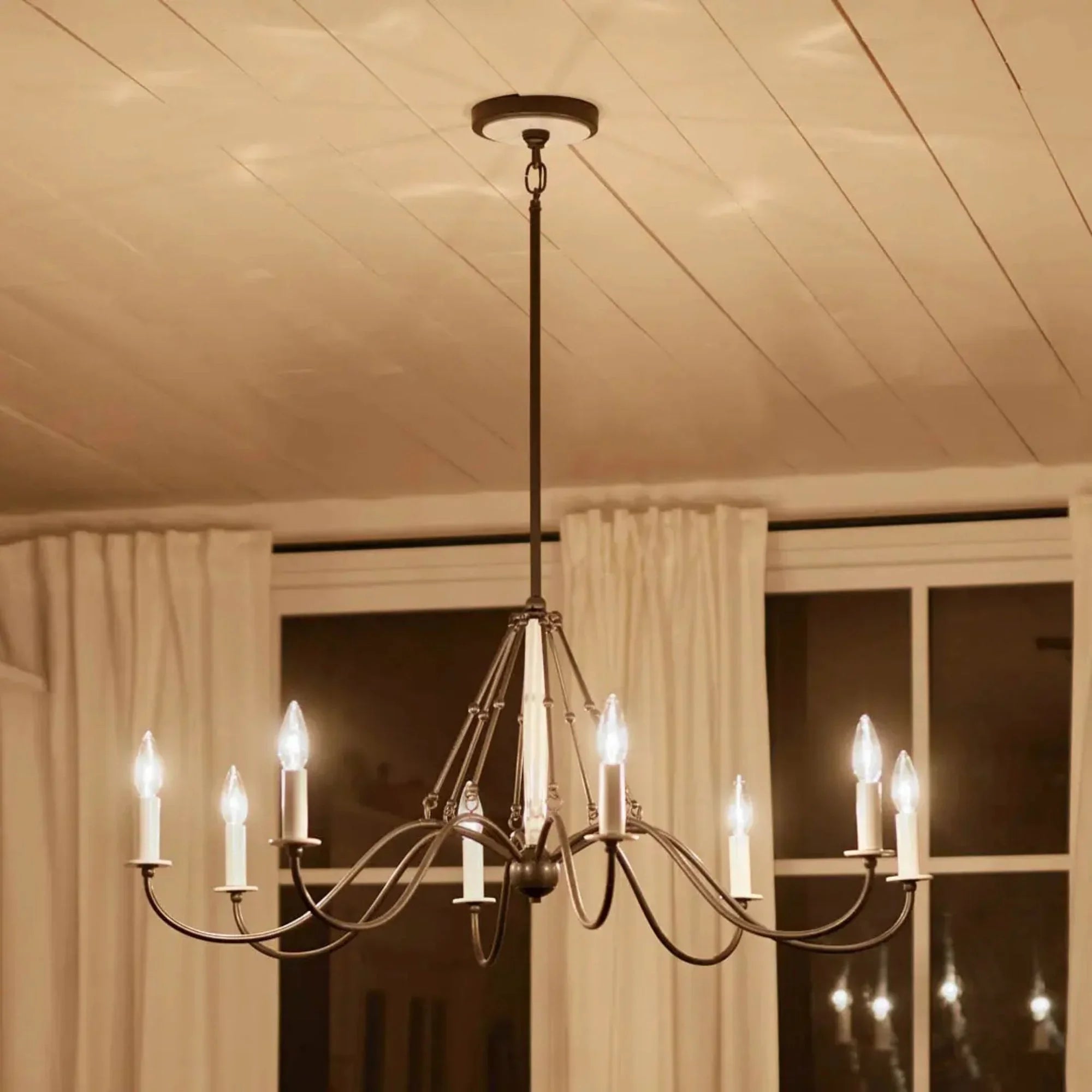 Kichler Freesia 38 in. 8-Light Chandelier, Anvil Iron with White Accents