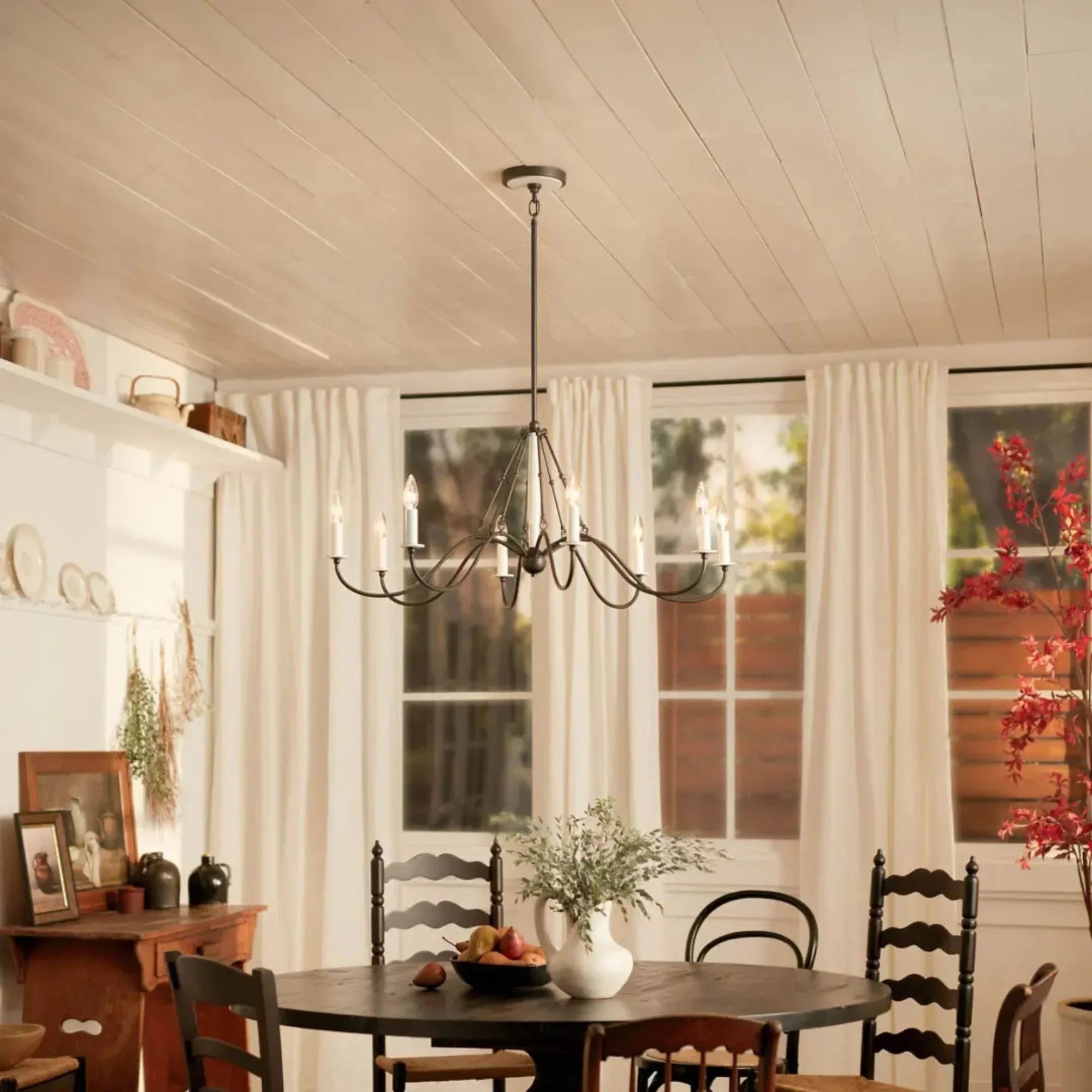 Kichler Freesia 38 in. 8-Light Chandelier, Anvil Iron with White Accents