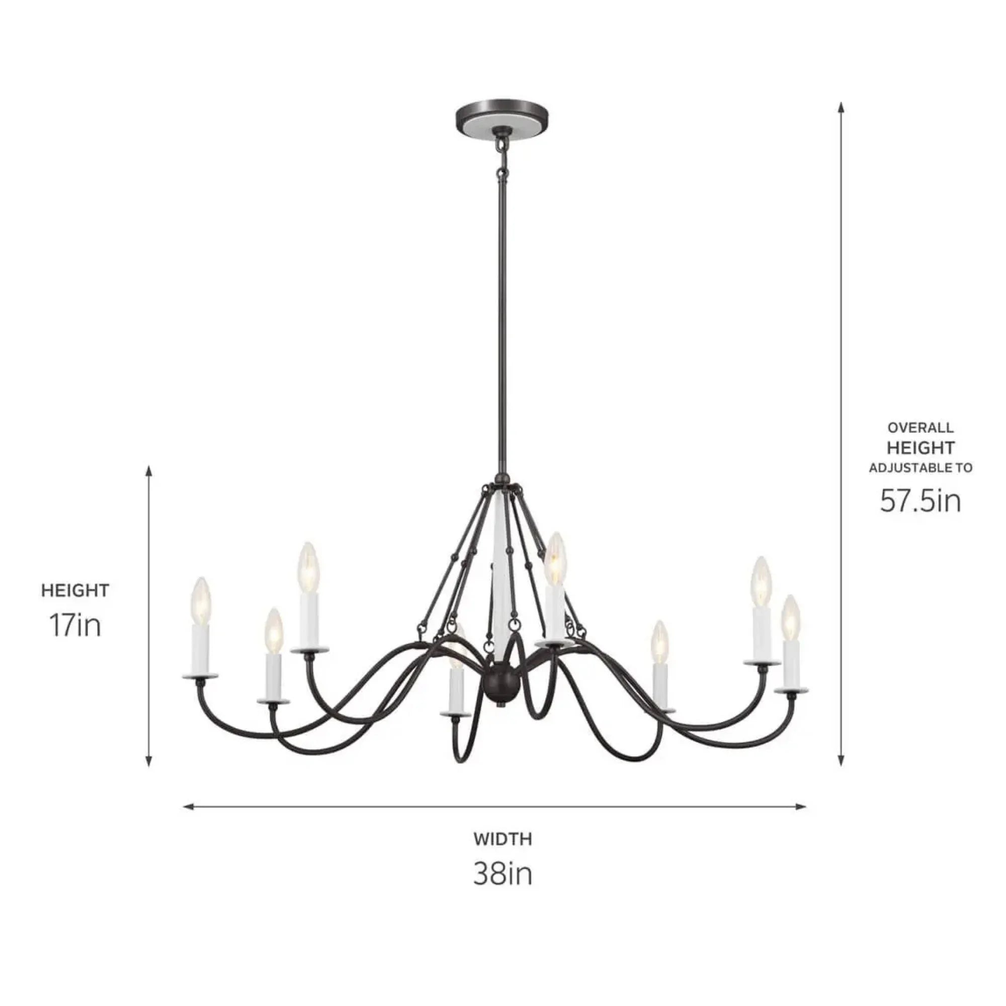 Kichler Freesia 38 in. 8-Light Chandelier, Anvil Iron with White Accents