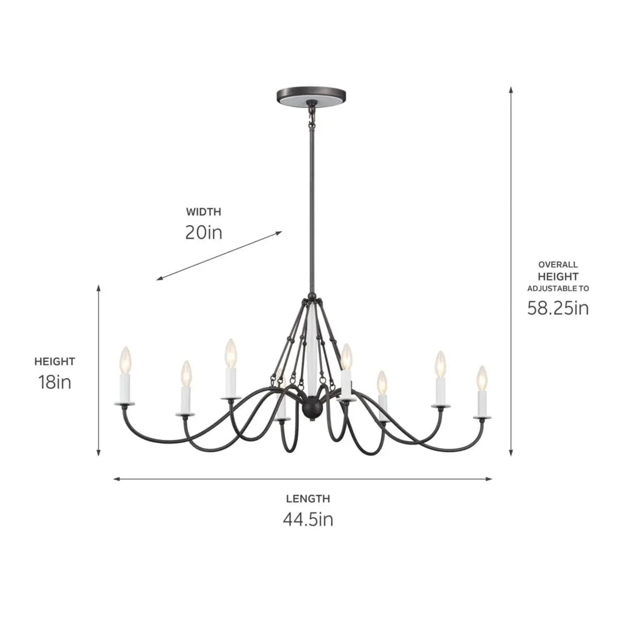 Kichler Freesia 20 in. 8-Light Chandelier, Anvil Iron with White Accents